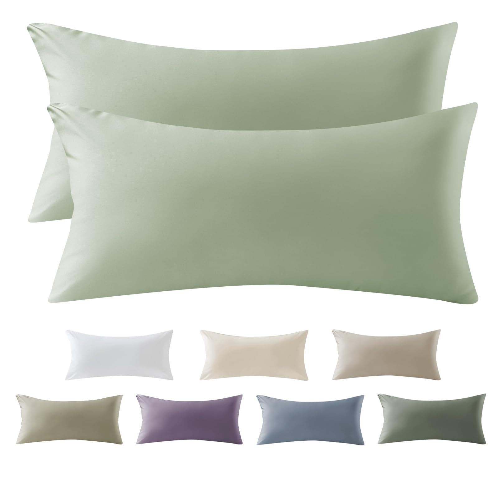 SOULFUL Satin Kissenbezug 40x80 Baumwolle Kissenbezüge 2 Teilig SalbeiGrün | Satin Kissenbezüge 2 Teilig mit Reißverschluss,ÖkoTex Zertifiziert, Weich und Bequem Salbeigrün 2tlg. 40*80cm Angebot bei HelloDeals