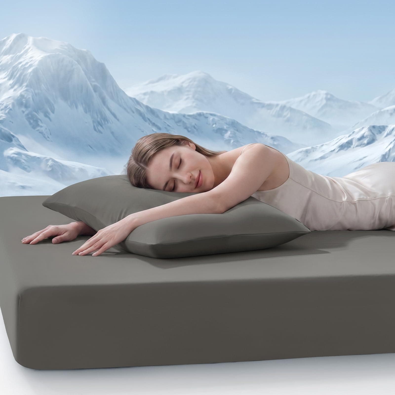 PHF Double-Sided Cooling Spannbettlaken Super-Kingsize, Q-Max>0,5, Atmungsaktiv & Seidig Weich für heiße Schläfer & Nachtschweiß, passend für Matratzen bis 40cm Steghöhe, Nur Spannbettlaken, Anthrazit Anthrazit 180*200cm+40cm Angebot bei HelloDeals