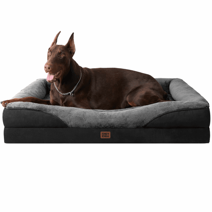 EHEYCIGA Orthopädisches Hundebett mit 4 Rändern, 122x89cm, Grau/Schwarz | Memory Foam, Waschbarer Bezug, Wasserdichte Beschichtung, Rutschfester Boden, Reversibles Design, Dauerhafter Reißverschluss L 122 x B 89 x H 19 cm Grau/Schwarz Angebot bei HelloDeals