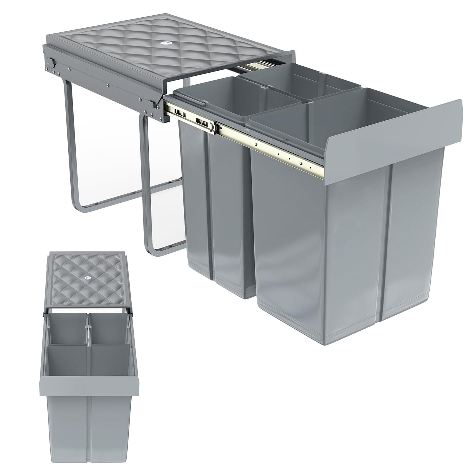 3 Fächer Einbaumülleimer System 2x10+20 Liter, Abfallsammler Ausziehbarer Mülleimer mit Teleskopschienen, Herausnehmbare Eimer Mülltrennsystem, Grau, 48 x 34,2 x 41,8cm 2x10L+1x20L Angebot bei HelloDeals