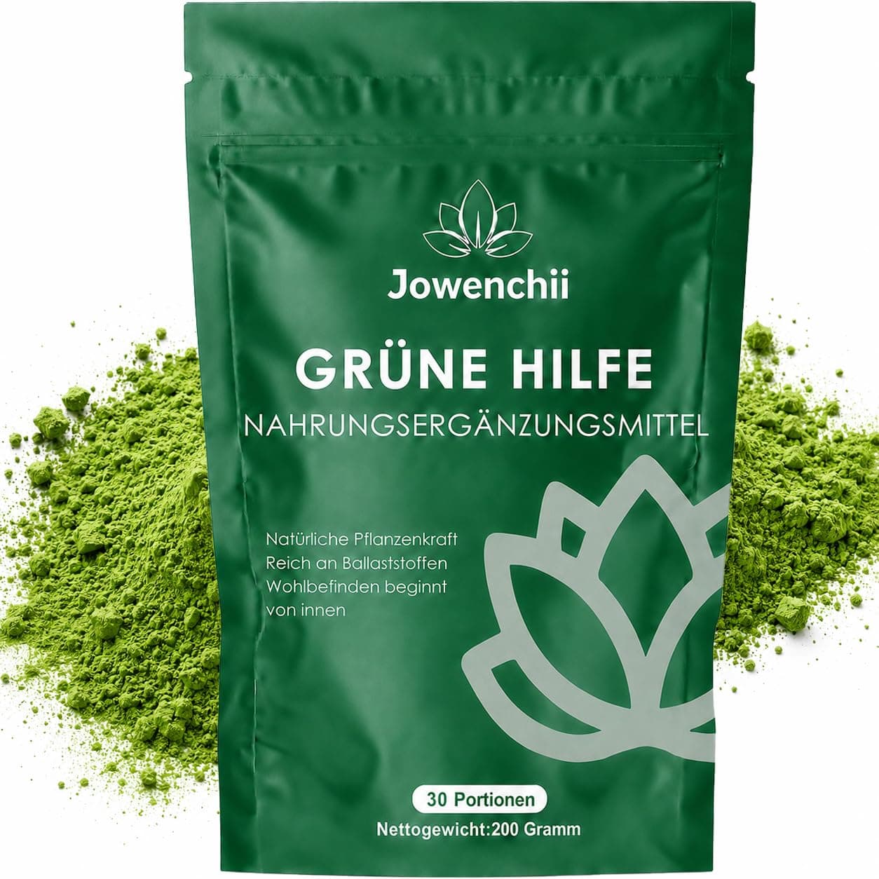 Grüne Entgiftungspulver, 200g Grünes Superfood-Pulver Helfer – pflanzliche Mischung mit Matcha, Gerstengras, Spirulina & Wildheidelbeere | Veganer Verdauungs- & Energie-Booster Angebot bei HelloDeals