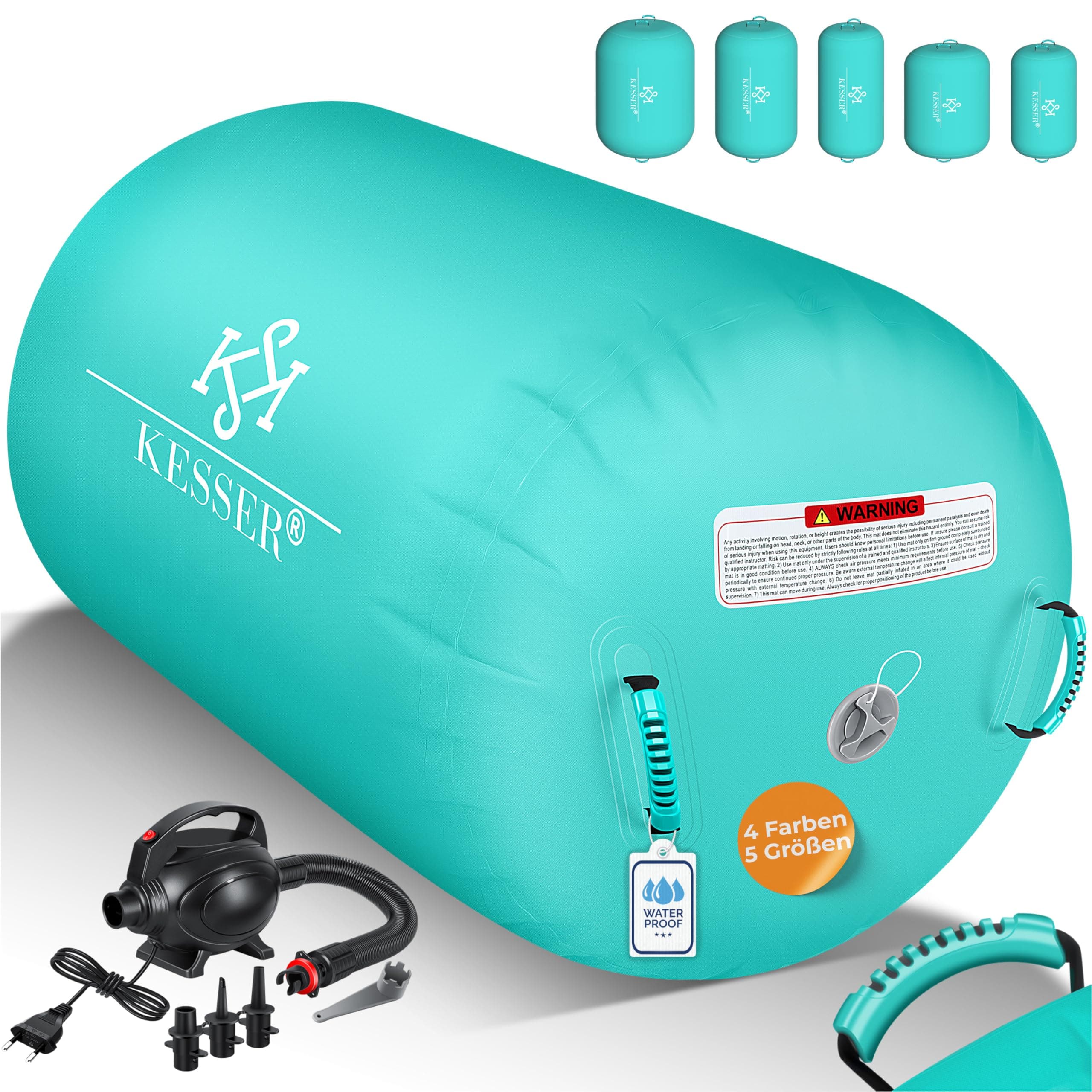 KESSER® Aufblasbare Airtrack | inkl. Tragetasche & elektr. Luftpumpe | Barrel Tumbling, Yoga, Fitnessmatte, Trainingshilfe, Turnmatte, Balance Trainer, Sportmatte, Gymnastikmatte, Workout 100 x 60 cm Mint Grün Angebot bei HelloDeals