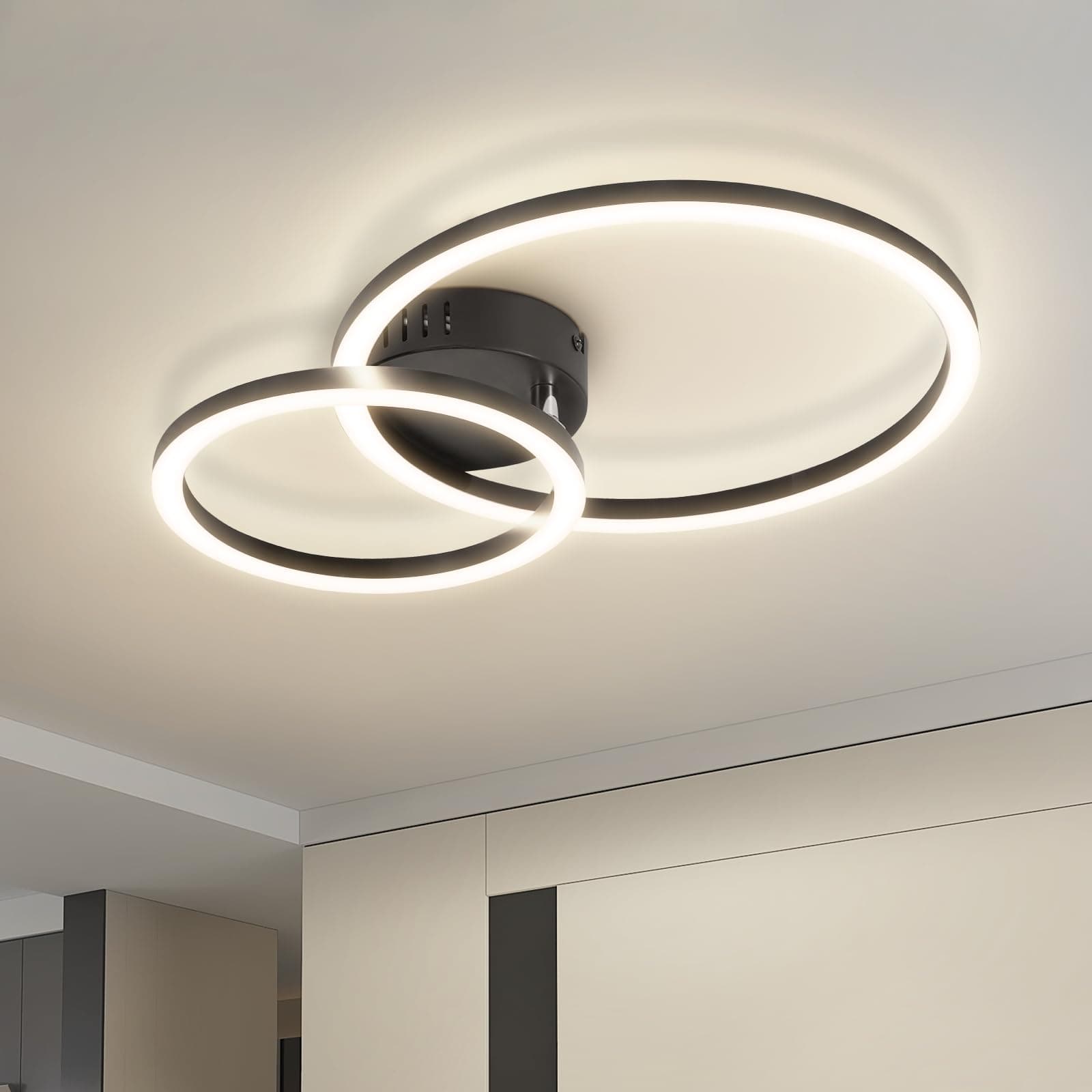 Homefire LED Deckenlampe Wohnzimmer Deckenleuchte - Schwarz Küchenlampe 23W | 4000K Küchenlampe 40cm Wohnzimmerlampe Modern 2-Ringe Design Deckenbeleuchtung für Küche Schlafzimmer Flur Büro Schwarz 4000K Angebot bei HelloDeals