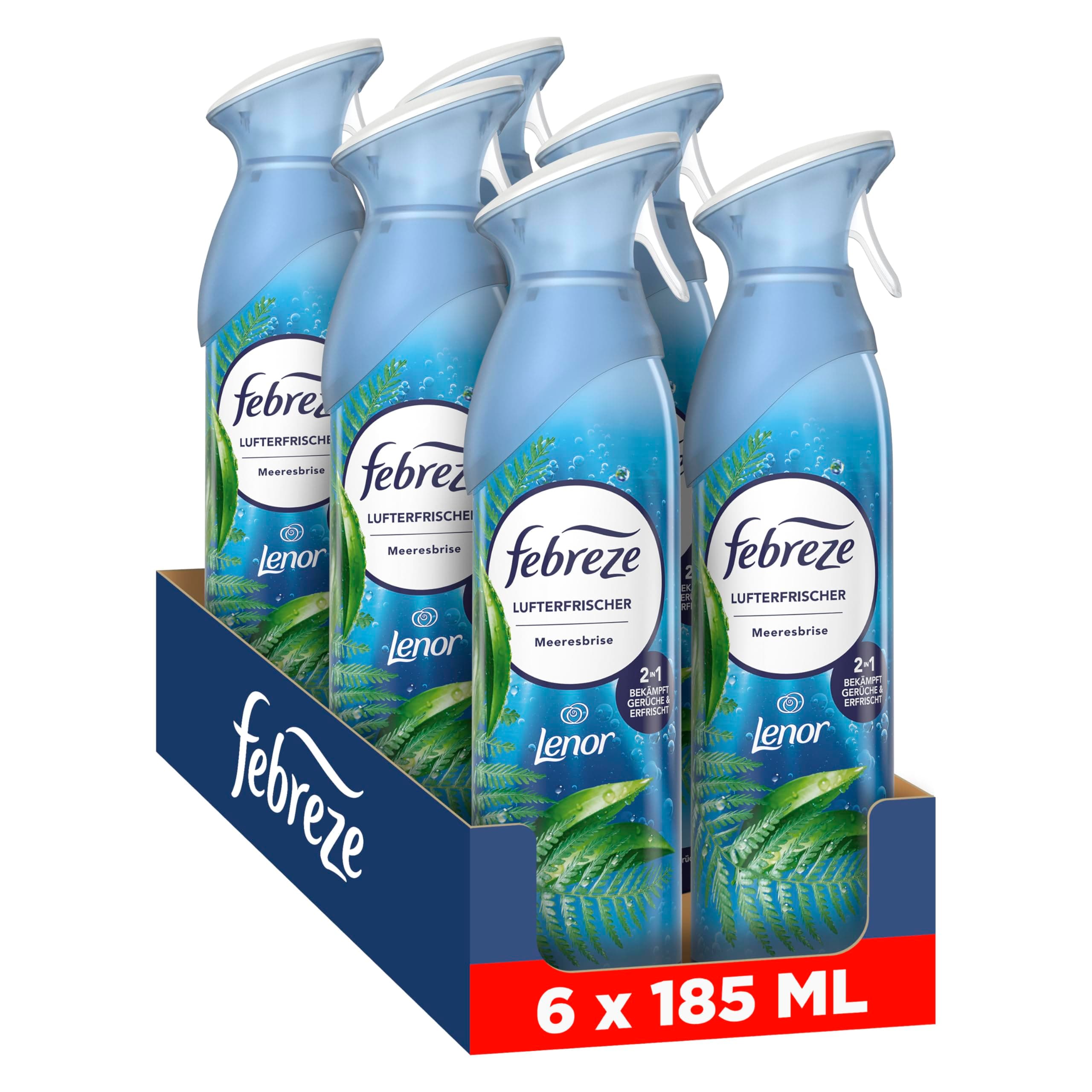 Febreze Lufterfrischer Spray Meeresfrische 6x185 ml, 2-in-1 Geruchsbekämpfung Und Frische Frisch. Angebot bei HelloDeals
