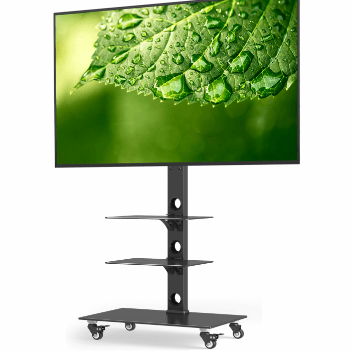 BONTEC TV Ständer Rollbar für 30-70 Zoll Fernseher, 3 Ablagen, bis zu 40 kg | Fernsehständer mit Rollen, 6 Höhenstufen und 3 Ablagen aus gehärtetem Glas, max. VESA 600x400 mm 3 Glasablage Angebot bei HelloDeals