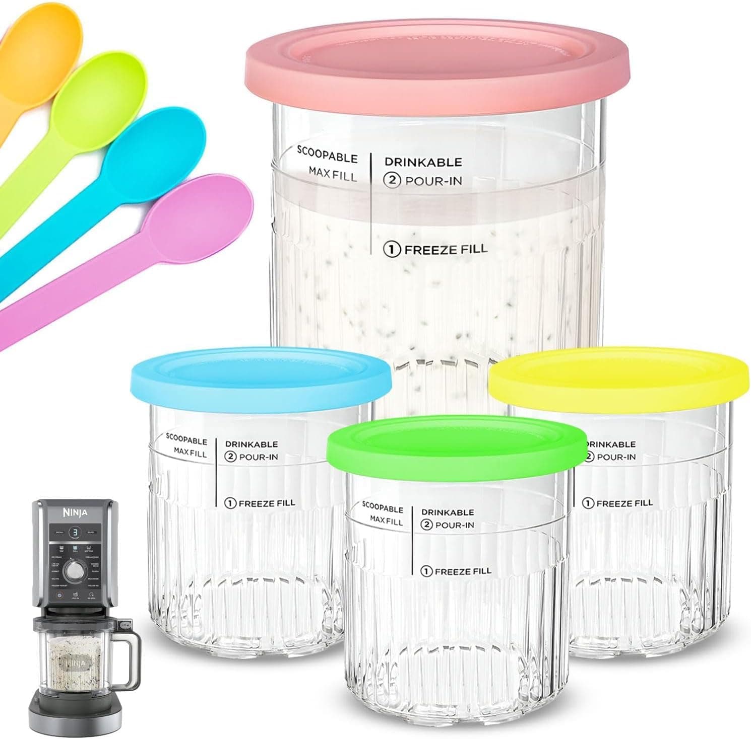4 Stück Container for Ninja Creami Deluxe Pints,Replacement for Ninja Creami Deluxe Pints and Lids,Tubs Accessories for NC500 NC501 Series, BPA-Free 24 oz Angebot bei HelloDeals
