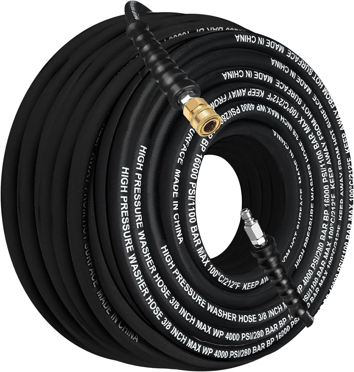 15.24M 50 Fuß langer 3/8-Zoll-Hochdruckreinigungsschlauch, 4000 PSI, abriebfester Gummi, für Heißwasser geeignet, robuste Messinganschlüsse, Hochdruckreinigungsschlauch ohne Anschlussstück Angebot bei HelloDeals