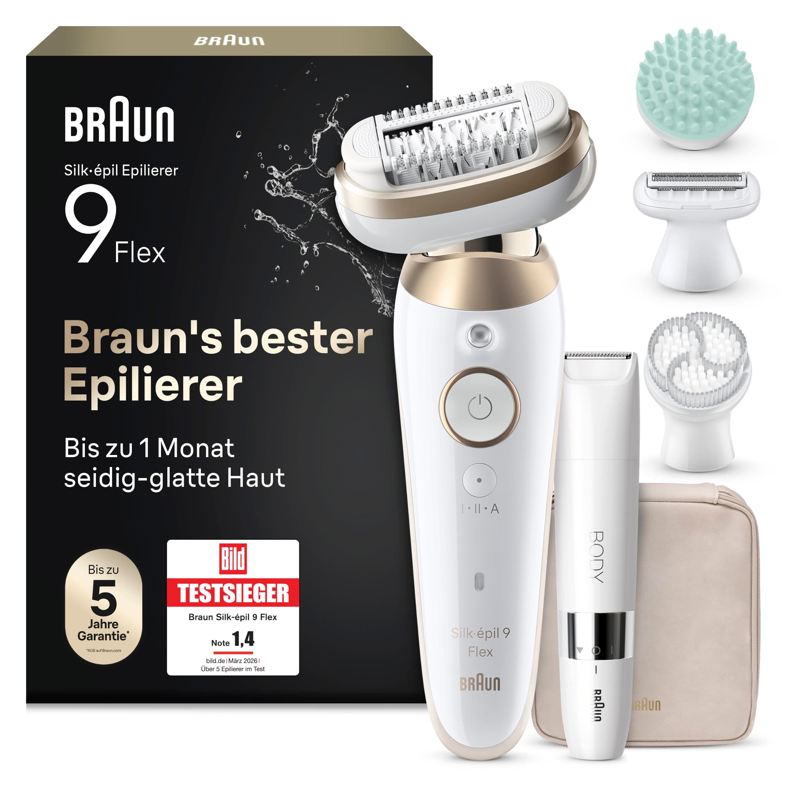 Braun Epilierer Damen Silk·épil 9 Flex SkinSpa, 9-481 3D, Gold | All-in-One Set, 360° Flexiblem Kopf für Eine Einfache Haarentfernung, Ladyshaver, Wasserdicht, Inkl. 3 Extras, Körpertrimmer 1 + 4 Zubehörteile + Tasche Angebot bei HelloDeals
