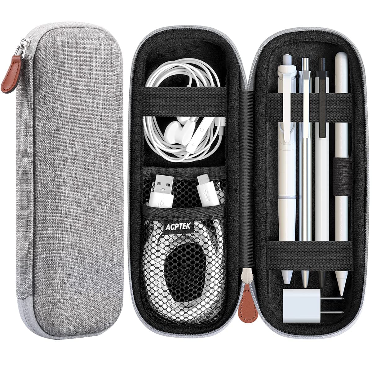 AGPTEK Apple Pencil Hülle (1. und 2. Generation), Premium Kunstleder Tasche | Schutzhülle, unterstützt für Samsung, Huawei, Surface Pro Eingabestift mit Ablagefach und passend für USB Kabel, Grau Angebot bei HelloDeals