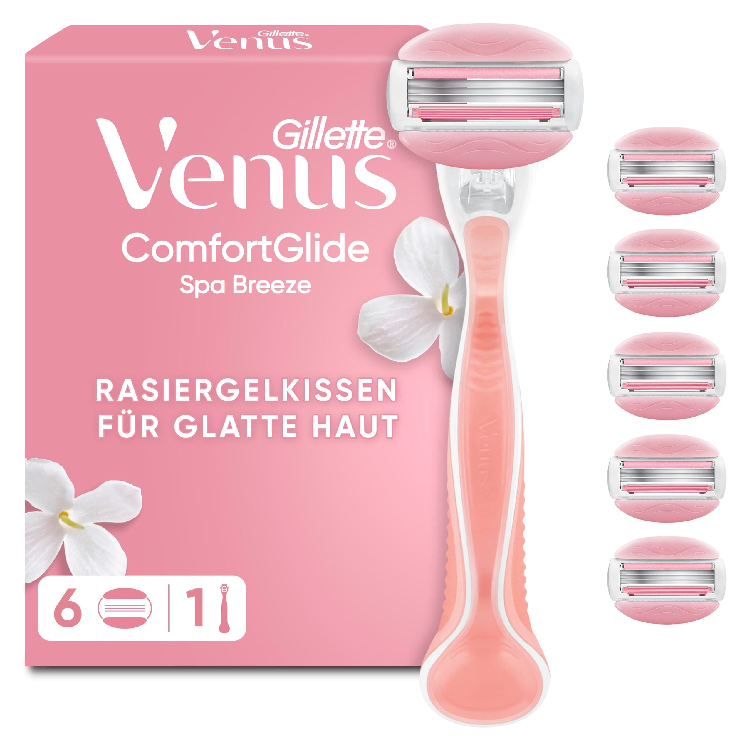 Gillette Venus Comfortglide Spa Breeze Rasierer Damen, Rosa | Inkl. 1 Nassrasierer, 6 Rasierklingen für Damenrasierer Und Rutschfestes Und Ergonomisches Handstück Rasierer + 6 Klingen NEU Angebot bei HelloDeals