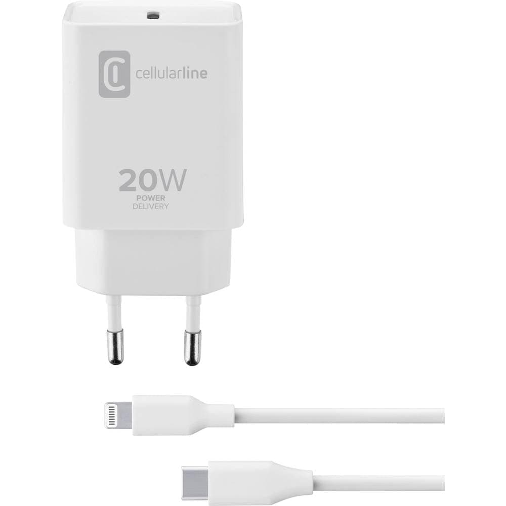 Cellularline | Netzwerk-Ladegerät | 20-W-USB-C-Netzladegerät zum Laden mit maximaler Geschwindigkeit von iPhone 8 und höher mit USB-C-zu-Lightning-Kabel Angebot bei HelloDeals