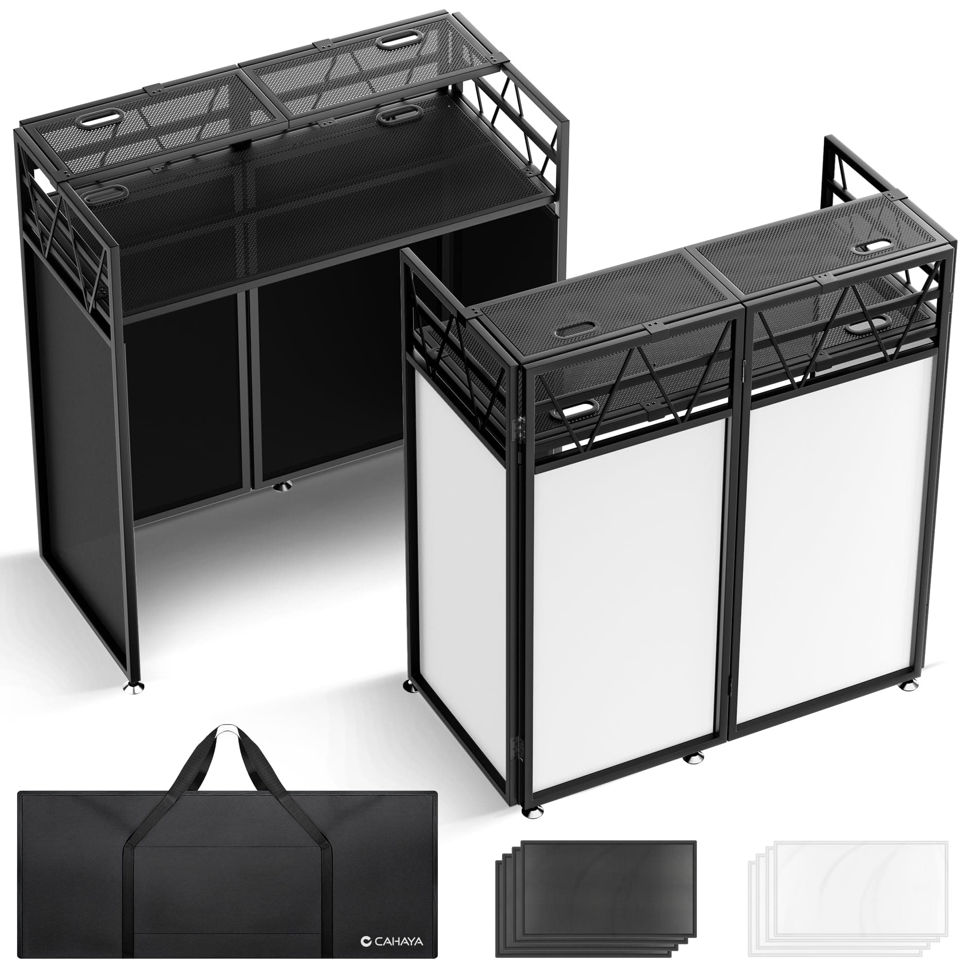 CAHAYA DJ Booth, Faltbarer DJ Tisch mit Doppelablage, 103,5×50 cm | Schwarze & Weiße Stretchhussen, 2 Kabelöffnungen und 600D Tragetasche – für Hochzeiten, Partys, Events & Mobile Gigs Doppelstöckig-Schwarz Angebot bei HelloDeals