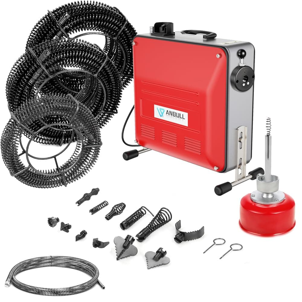 Anbull 850W rohrreinigungsmaschine elektrisch mit 28m Ø22mm,14.5m Ø16mm | 5m Ø10mm Spirale für Ø20-200 mm Rohrleitungen,230V Rohrreiniger, rohrreinigungsspirale,Riemenantrieb 850W mit 28m 22mm&14.5m 16mm Angebot bei HelloDeals