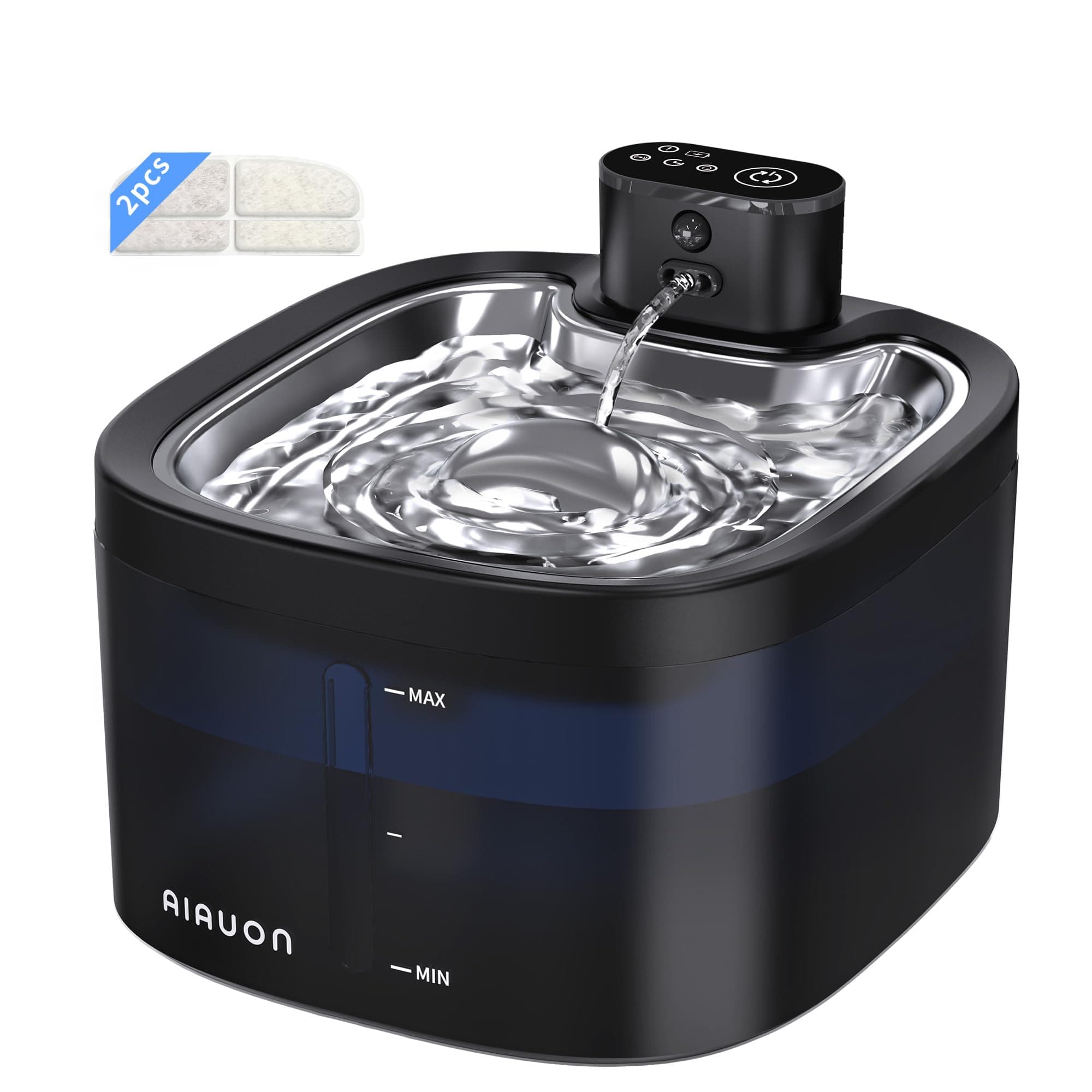 Katzenbrunnen kabellos 118oz/3,5L Drahtlos & Ultra-leise mit Sensor-und Zeitmodus, Edelstahlpalette, Batteriebetriebener Trinkbrunnen für Katze,Trinkbrunnen für Katze (3.5L Katzenbrunnen+2Filter) Katzenbrunnen+2 Filters Angebot bei HelloDeals