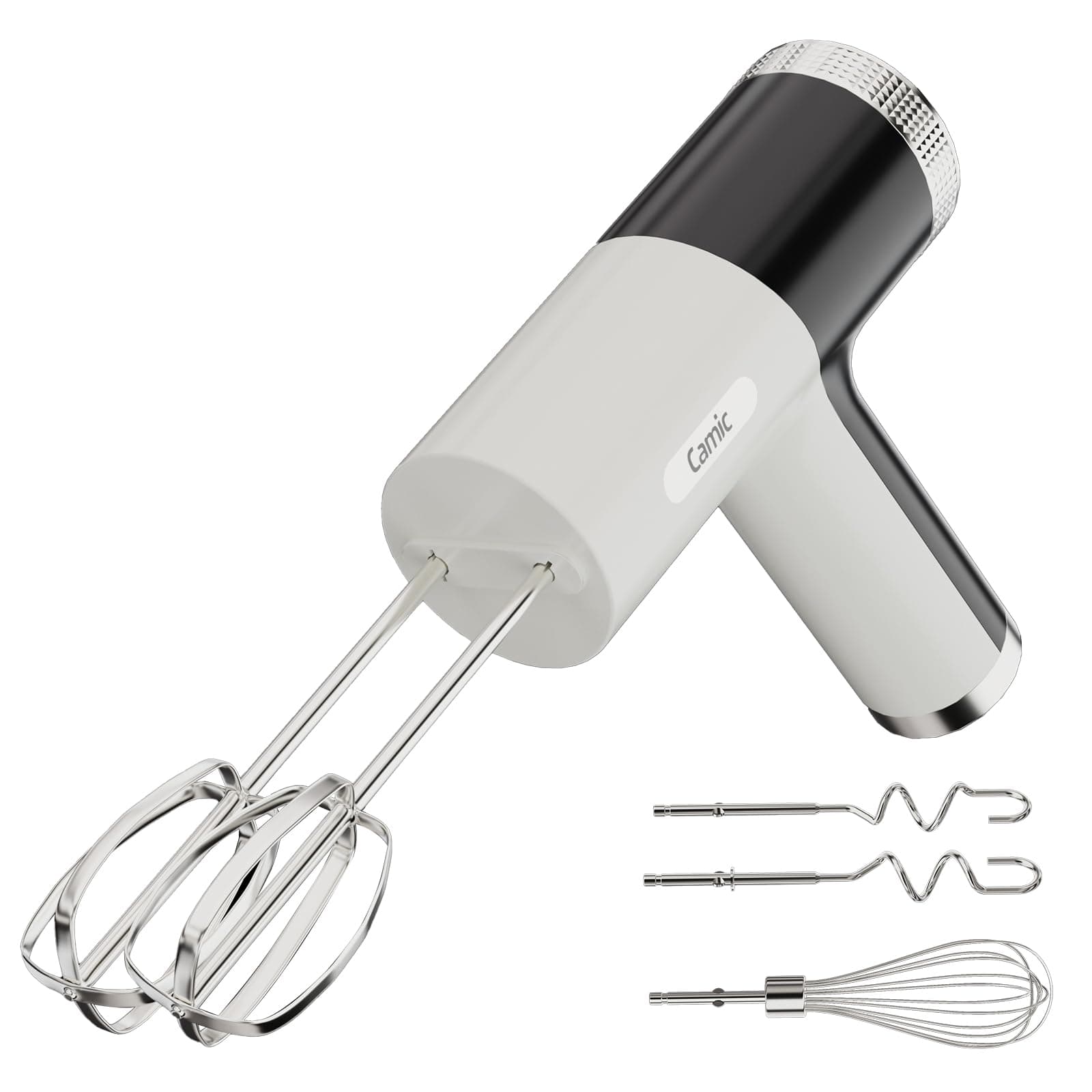 Camic Handmixer mit 9 Geschwindigkeitsstufen, Kabelloser Elektrisch- Handrührgerät mit Schneebesen, Knethaken und Rührstab zum Schlagen von Eiern, Sahne und Marmelade sowie zum Mixen White+black Angebot bei HelloDeals