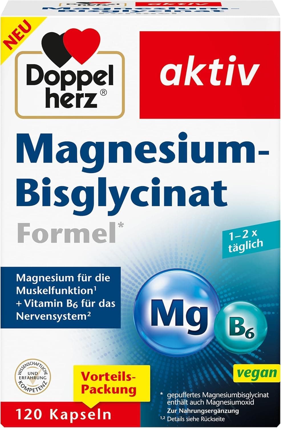 Doppelherz Magnesium-Bisglycinat - Formel* | *gepuffertes Magnesiumbisglycinat enthält auch Magnesiumoxid - Plus Vitamin B6 - 120 Kapseln 115.8 g (1er Pack) Angebot bei HelloDeals