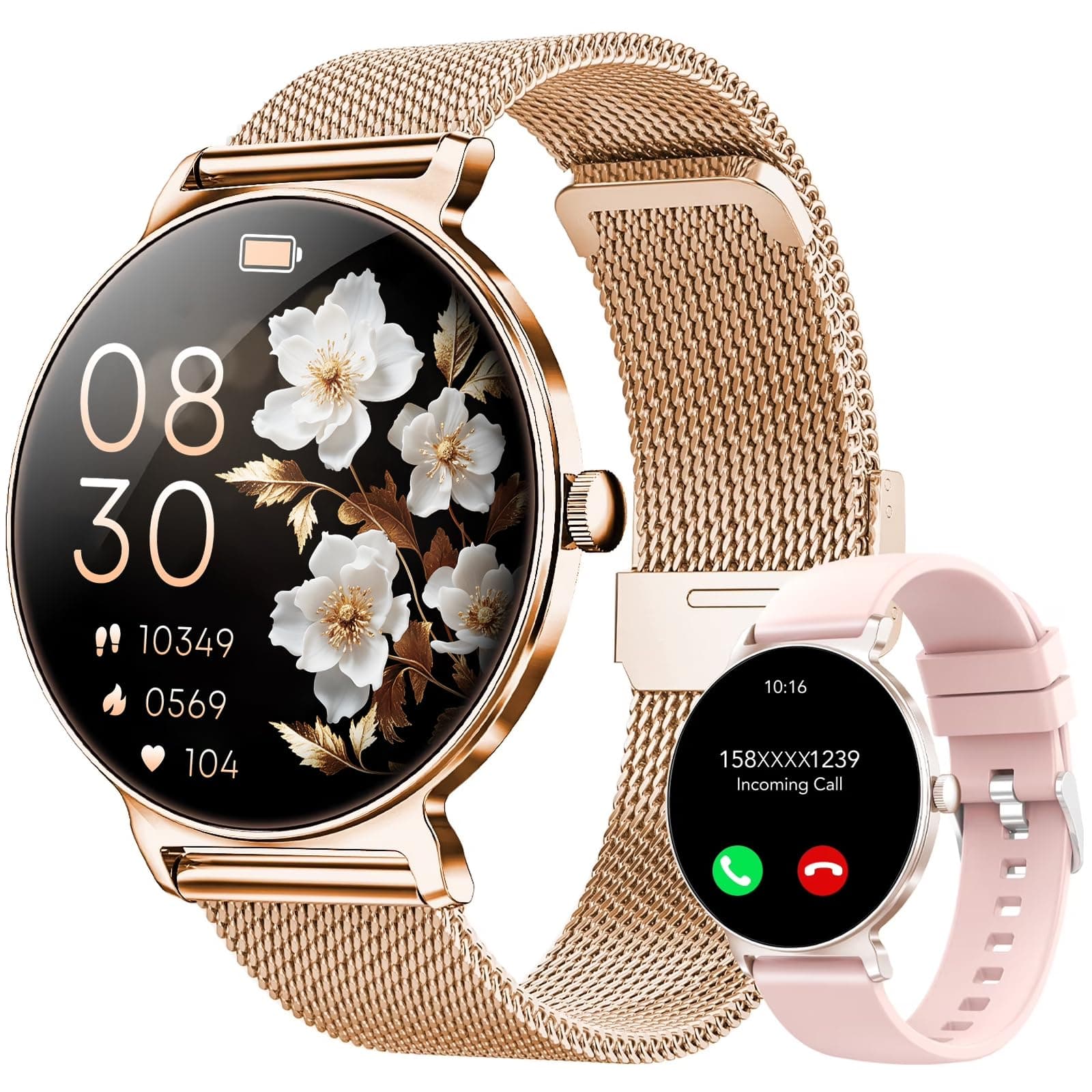Smartwatch Damen mit Telefonfunktion, 1,27-Zoll AMOLED-HD Voll-Touchscreen Smartwatch, 120+ Sportmodi, IP68 Wasserdicht Fitness Tracker mit Herzfrequenz, Schlafmonitor für iOS Android, Roségold Rotgold Angebot bei HelloDeals