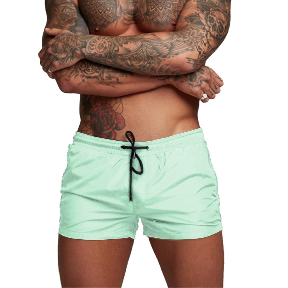 Badehose Herren Schnelltrocknend Badeshorts für Herren Sporthose Laufshorts Männer Sport Kurze Hose Schwimmhose mit Mesh-Futter und Reißverschluss Taschen L Cyan Angebot bei HelloDeals