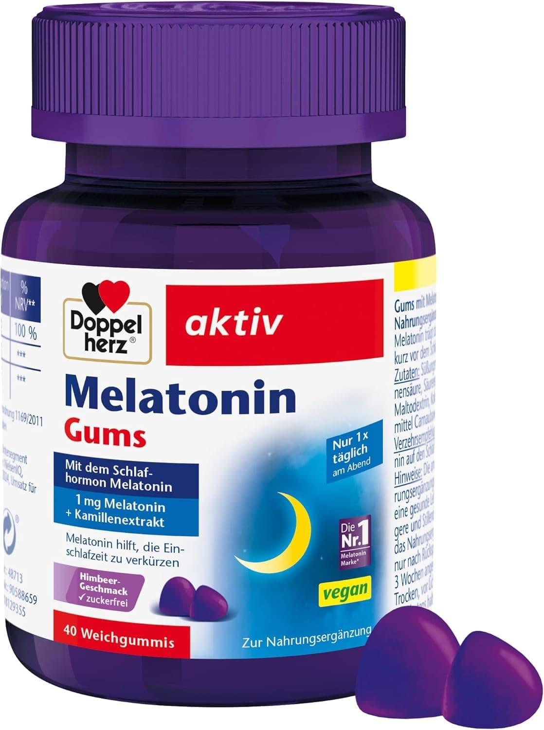 Doppelherz Melatonin Gums - Zuckerfrei | 1 mg Melatonin pro Gum - zuckerfrei mit Himbeer-Geschmack - 40 Weichgummis Angebot bei HelloDeals