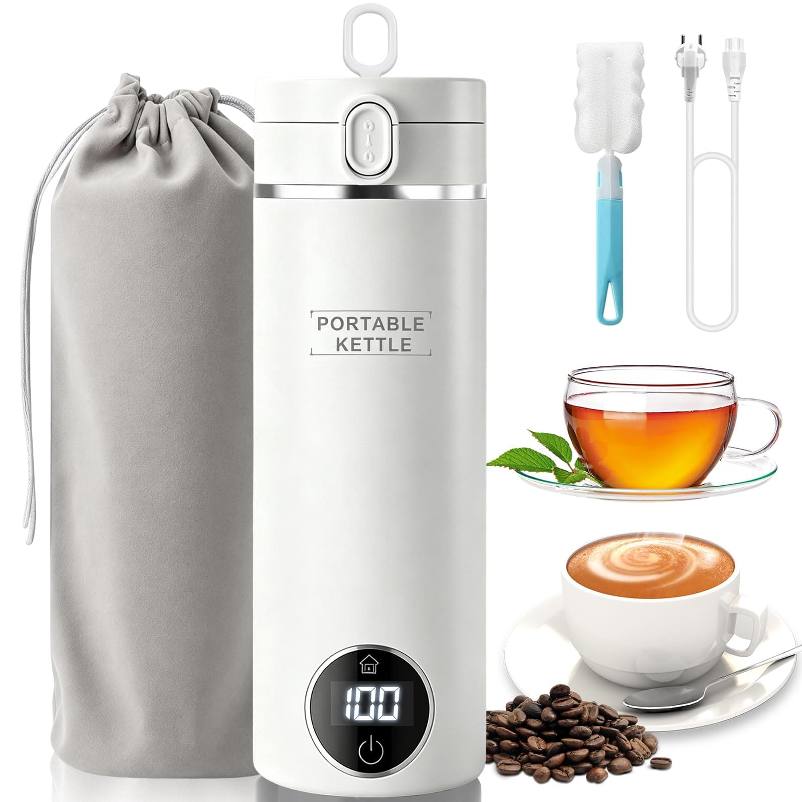 Wasserkocher Klein 316 Edelstahl 0 5 liter, Thermoskanne Baby Unterwegs Schnelles Kochwasser mit 6 Temperatureinstellungen, Mini Camping Reisewasserkocher Kaffeemaschine Heißwasserspender Kettle, Weiß Weiß Wasserkocher Angebot bei HelloDeals