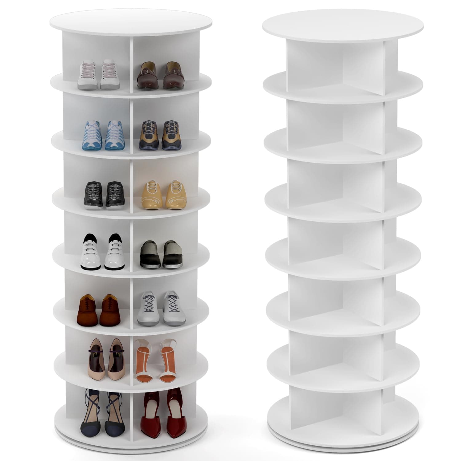 PTUWODS Drehbares Schuhschrank, 360-Grad-Schuhregal, Aufbewahrung, Rundes Karussell, Vertikale Handtasche, Schuhschrank-Organisation (Weiß, 7 Etage) Angebot bei HelloDeals