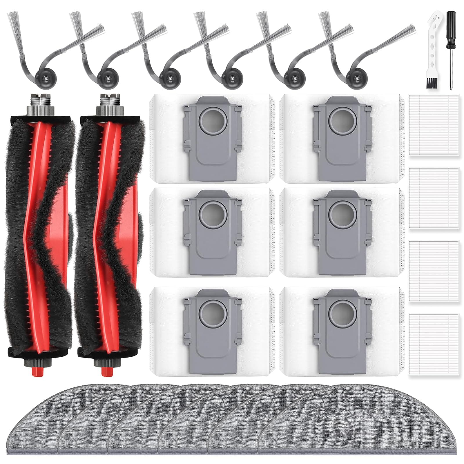 26 Stück Zubehör für Roborock Q7 L5+ / L5, Q7 M5+ / M5 Staubsauger | Ersatzteil mit 2 Hauptbürste 6 Staubbeutel 6 Wischtücher 6 Seitenbürsten 4 Filter 1 Reinigungsbürste 1 Schraubendreher Zubehör für Q7 L50+ / M5+ Angebot bei HelloDeals