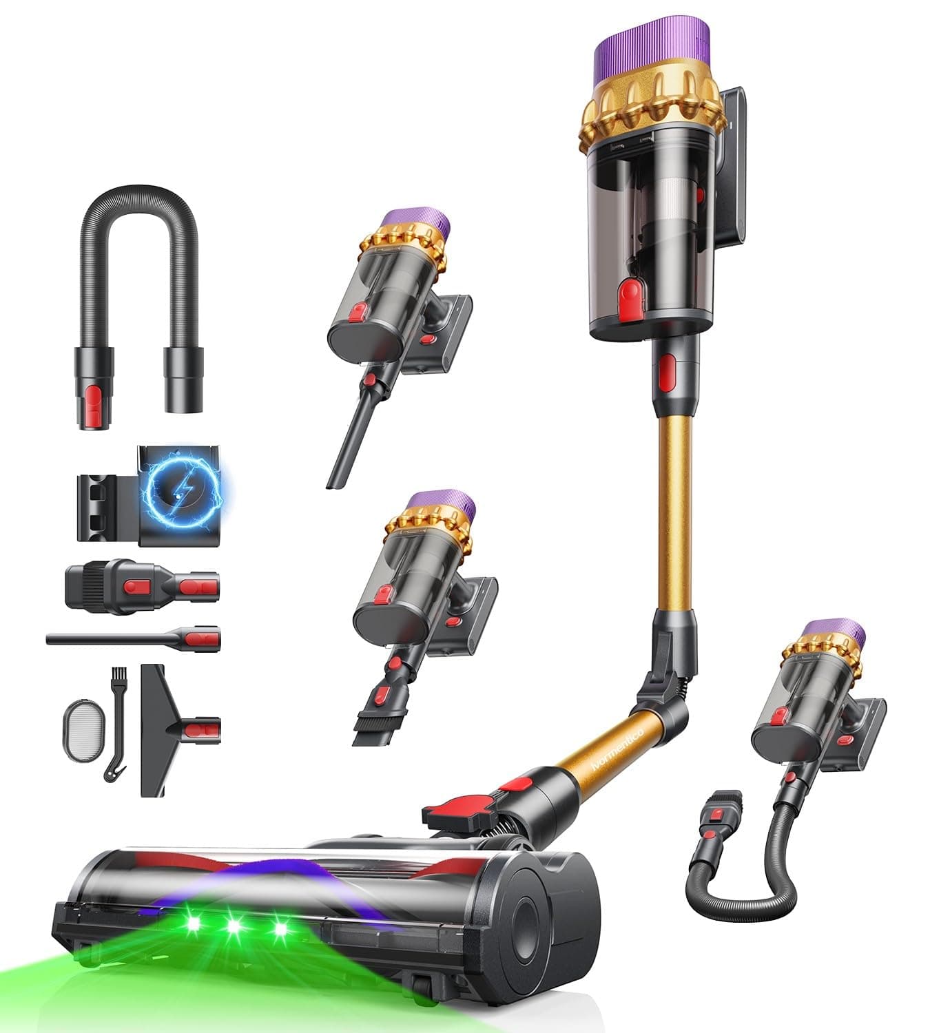 Akku Staubsauger kabellos, 68KPa/600W | Selbsttragendes Design, Doppeltank mit 1,8 L, Bürste gegen Verheddern, reinigt unter Möbeln ohne Bücken Yellow Angebot bei HelloDeals