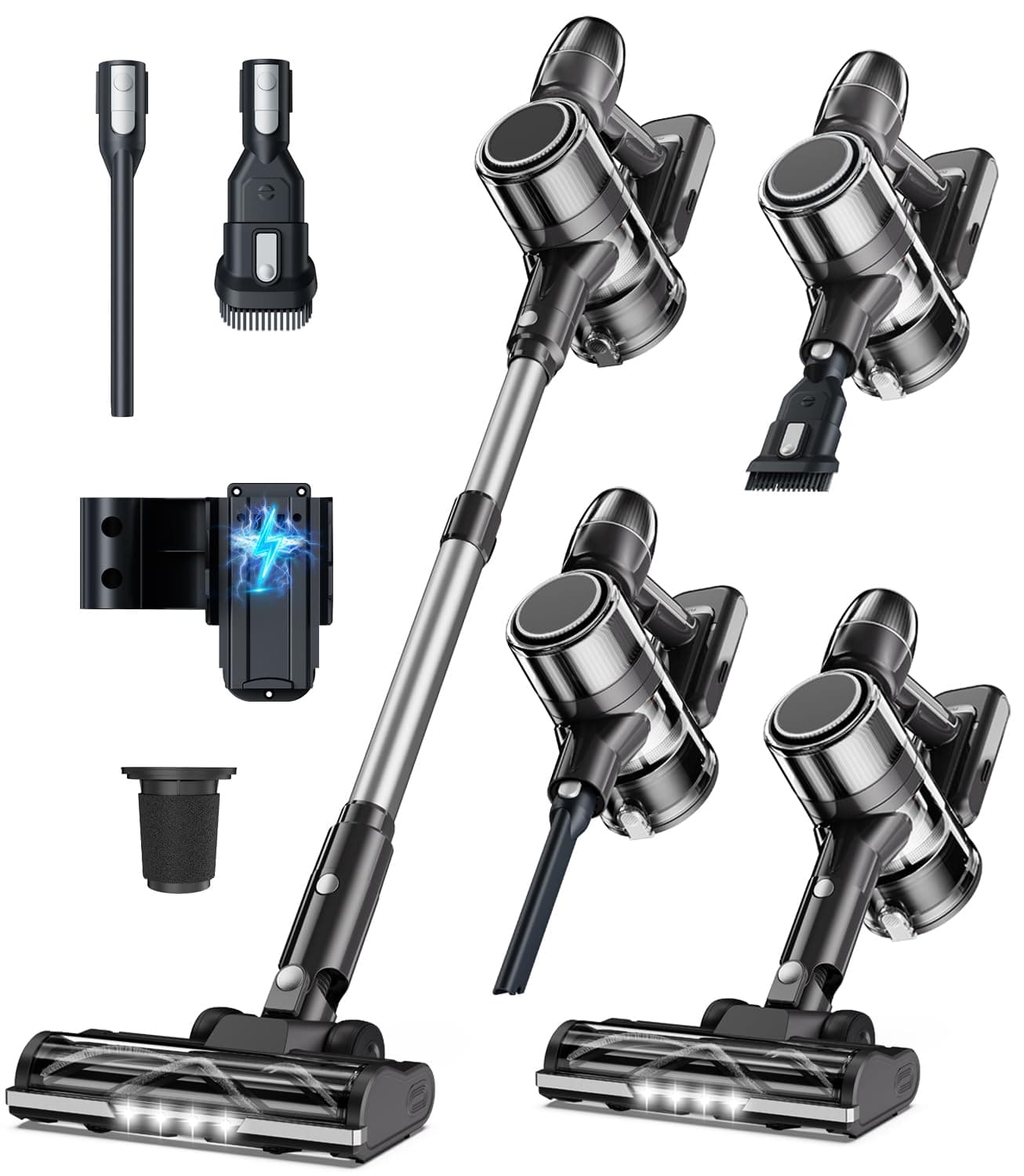 Akku Staubsauger Kabellos Akkustaubsauger Akkusauger - Kabelloser Stabstaubsauger Elektrische Sauger Kehrbesen mit Ladestation Cordless Vacuum Cleaner Für Tierhaare Teppich Beutellos Stielstaubsauger Dark Grau Angebot bei HelloDeals