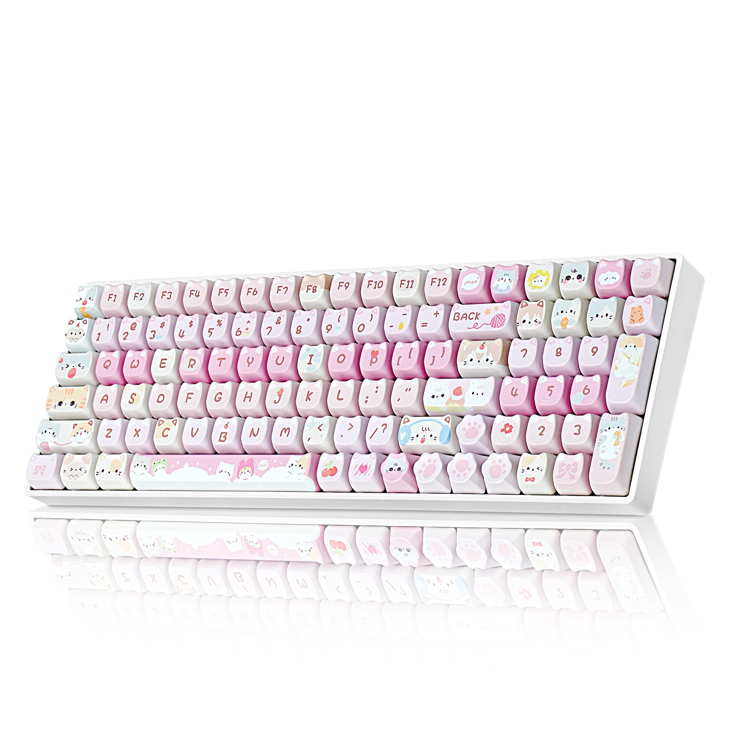 ZORNHER ZH100 98% Pinke Kabellose Tastatur, Gaming Tastatur, Mechanische Tastatur mit Katzenkopf-Tastenkappen (Meow Meow Squad), MOA-Profil-Tastenkappen, Creamy Switches Katzen-Team Linear Angebot bei HelloDeals