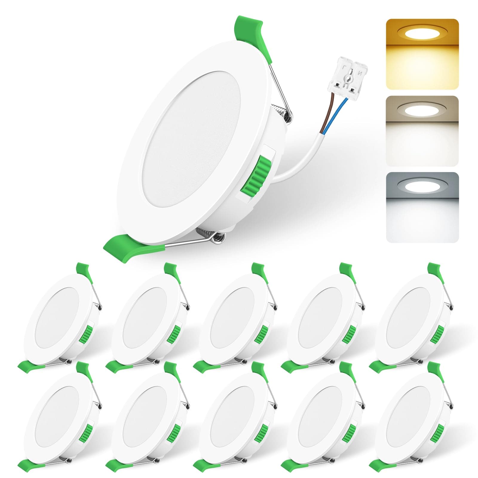 ALUSSO 10 Stück LED Einbaustrahler dimmbar,Ø68-78mm 3CCT IP44 Deckenspots | AC 220-240V,Dimmbar 10-100%,3000K/4000K/6500K Led Spots für Badezimmer Küche,Weiß 230v Weiß 10 Stück Ø68-78mm Lochmass Angebot bei HelloDeals