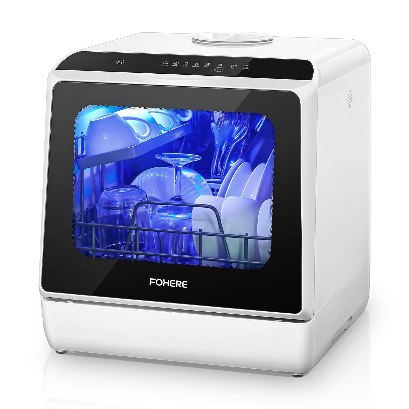 FOHERE Mini Spülmaschine mit 5L Tank, Timer-Funktion, 2-in-1 water supply, 6 Programme, LED-Display, Tischgeschirrspüler & Mini Geschirrspüler für Küche, Camping and Wohnmobil(43x 43 x 46) Angebot bei HelloDeals