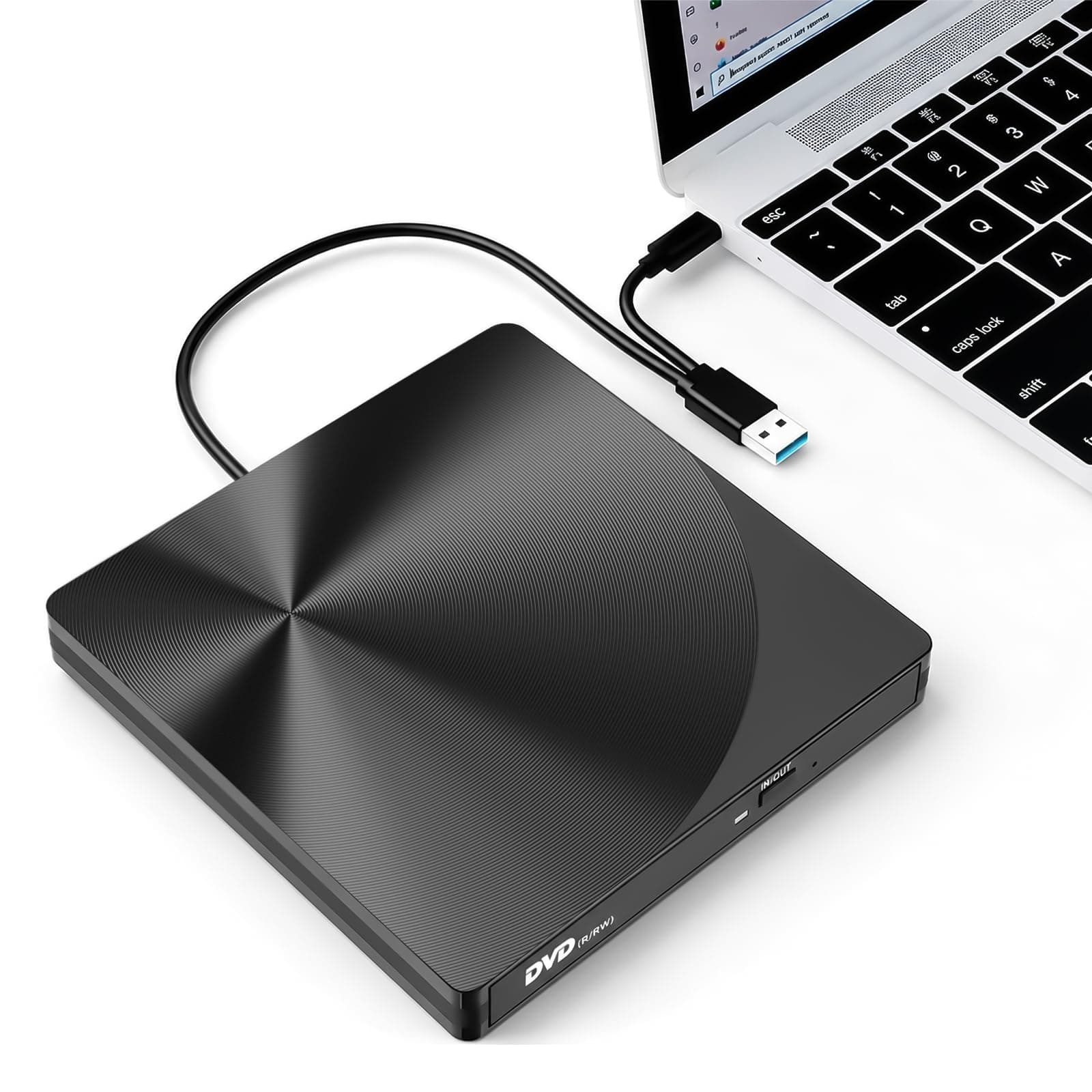 varkda Externes CD DVD Laufwerk USB 3.0 & USB-C Brenner für Laptop PC Mac | Tragbar CD DVD +/-RW ROM Brenner Player Optical External DVD Drive für Desktop,MacBook,iMac,Windows 11/10/8/7/XP/Linux/Mac OS Schwarz 2 in 1 Angebot bei HelloDeals