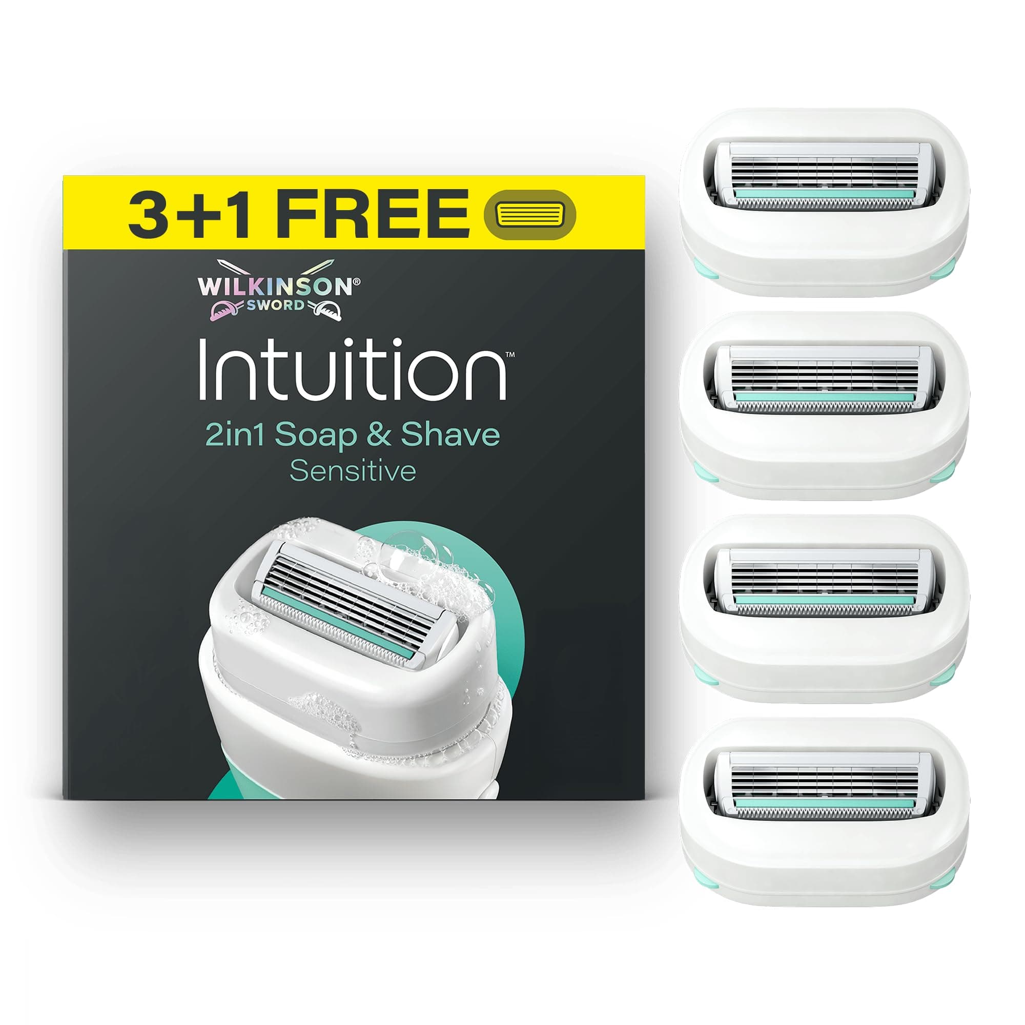 Wilkinson Sword Intuition 2in1 Soap & Shave Sensitive Skin Damenrasierer, 3 Ersatzklingen plus 1 Gratis für Damenrasierer 4 pieces Angebot bei HelloDeals