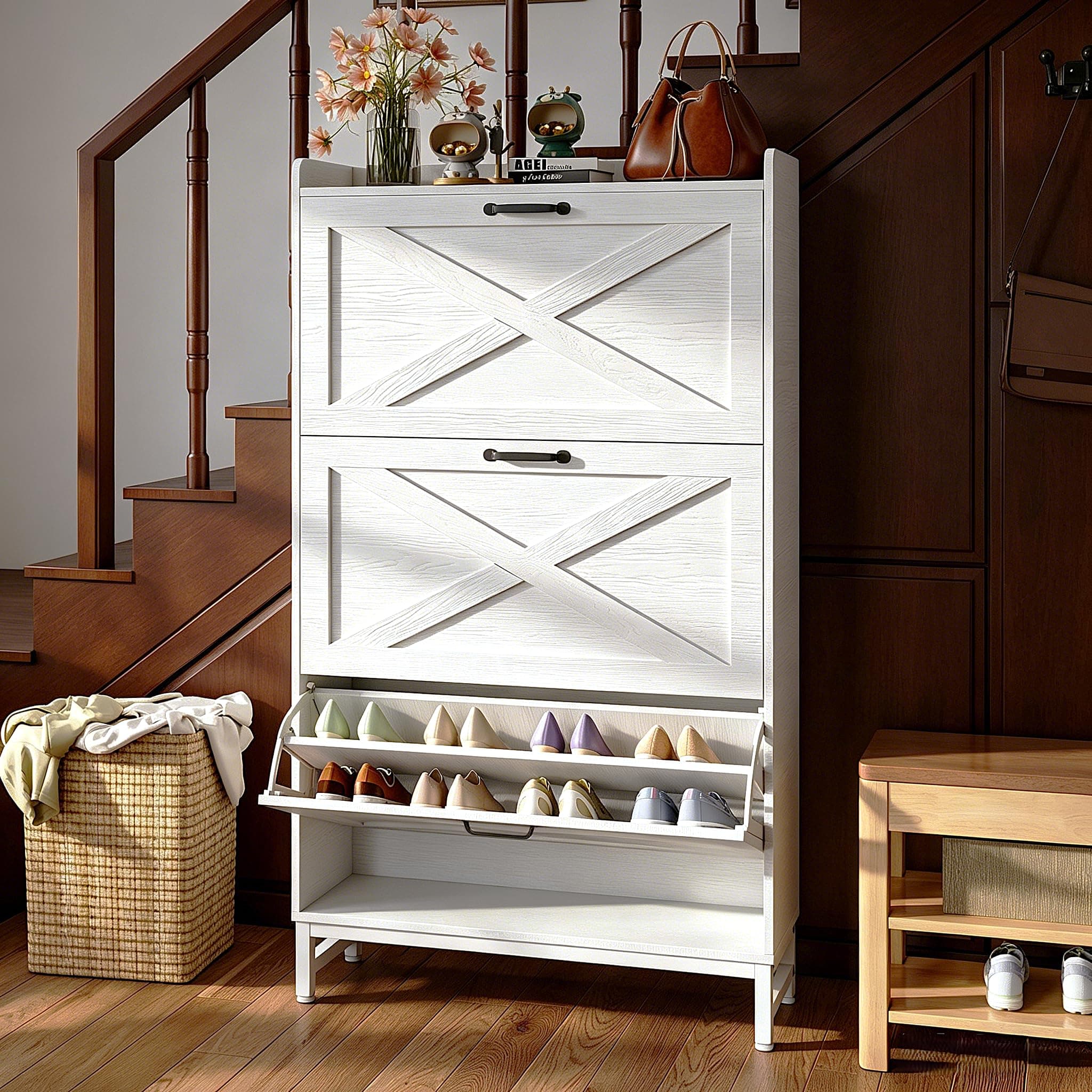 Hawthyhome Schuhschrank schmal 3 Fächer, 80x24x138 cm, Weiß | Höher Schuhkipper für 18-24 Paar Schuhe, Geschlossen mit verstellbaren Trennwänden, Flurmöbel Weiß 80x24x138cm Angebot bei HelloDeals