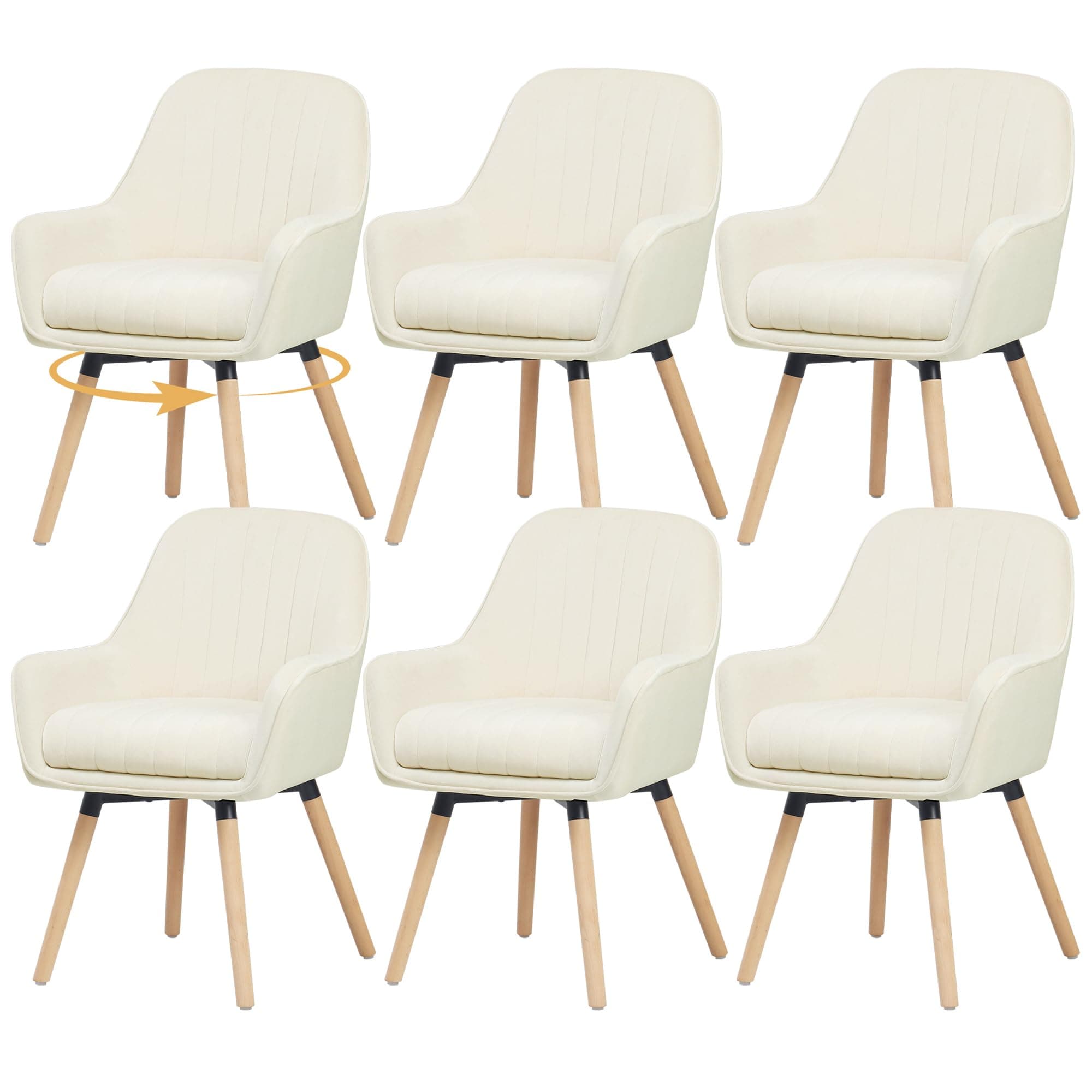 ELUCHANG Esszimmerstühle 6er Set, 360° Drehbar, 12cm Dicke Polsterung Stuhl mit Hohen Armlehnen, Cremeweiß Samt, bis 150 kg Belastbar, für Schlafzimmer Küche Wohnzimmer 6 Cremeweiß Angebot bei HelloDeals