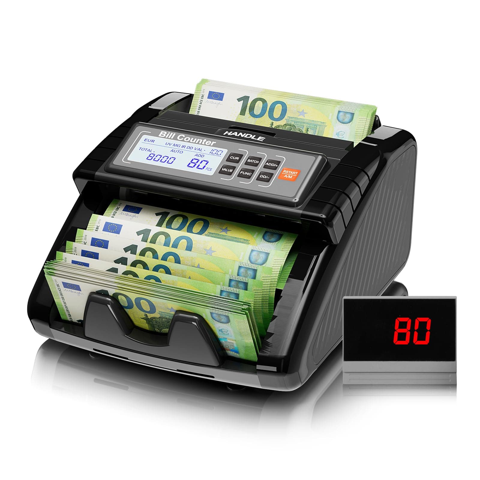 AL1000 Geldzählmaschine, UV/IR/DD/MG Falschgelderkennung, Wertzählung & Batch & Additions Funktionen, LCD-Display, 1200 Banknoten/Min., Unterstützt Mehrere Währungen, Schwar Black Angebot bei HelloDeals
