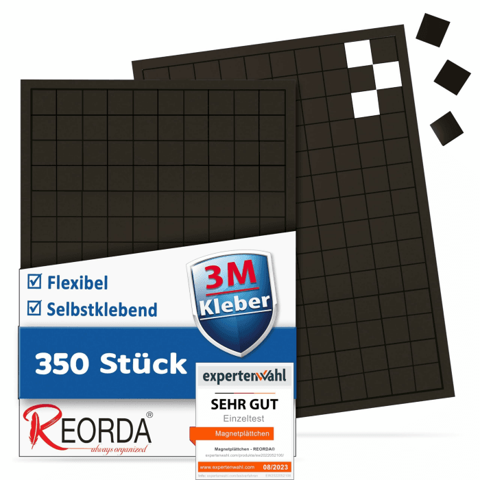 REORDA Magnetplättchen selbstklebend (350 Stück) - Magnetstreifen - Marken-Kleber ermöglicht stärkste Klebekraft - Flache Magnete I Magnetfolie selbstklebend Angebot bei HelloDeals