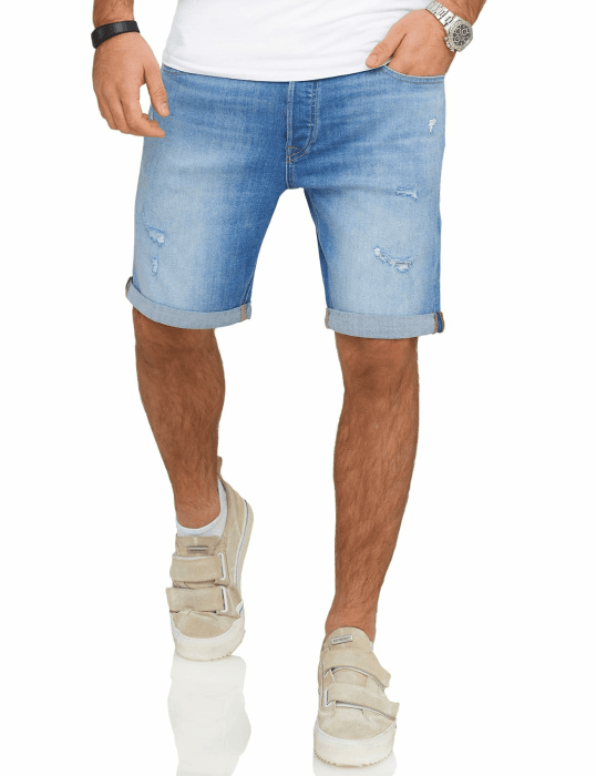 JACK & JONES Infinity Herren Jeans Shorts Rick Bermudas Used Look S Light Blue Denim / 2 Angebot bei HelloDeals