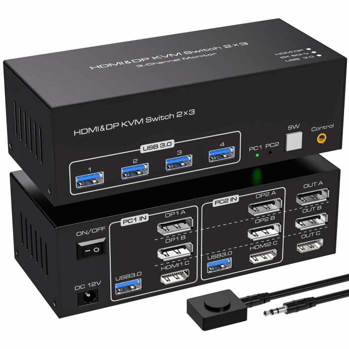 VPFET 8K60Hz KVM Switch 2 PC 3 Monitore 2 Displayport HDMI Triple Monitor | 4K144Hz KVM Switches für 2 Computers Share 3 Monitore mit 4 USB 3.0 Ports Inklusive 2 USB 3.0 Kabeln und Externer Steuerung Jet Black 3M Angebot bei HelloDeals
