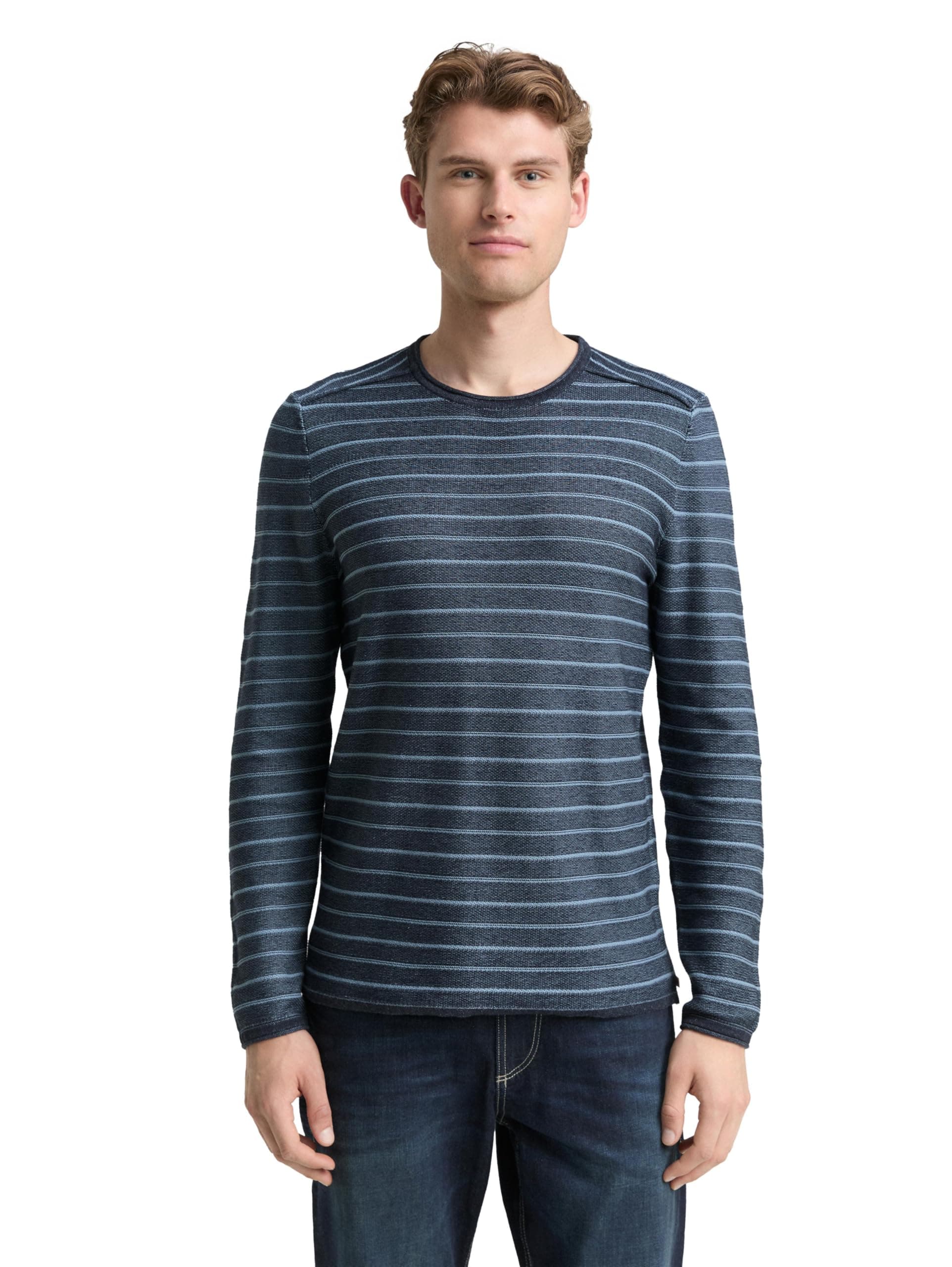 TOM TAILOR Herren Strickpullover mit Rundhalsausschnitt L 39197 - Denim Blue Navy Stripe Angebot bei HelloDeals