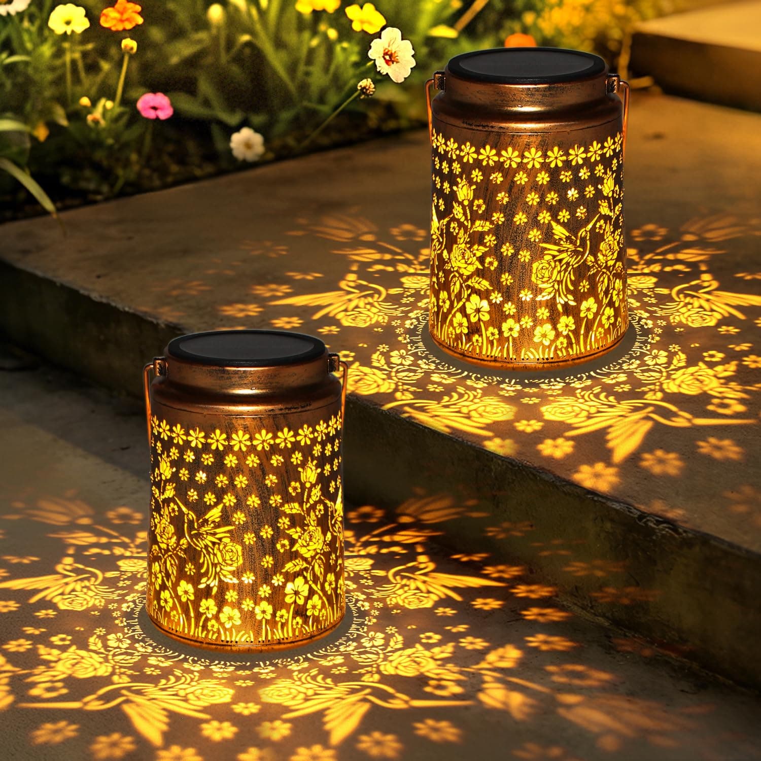 2 Stücke Solarlampen für Außen Garten, Wetterfeste Hängend Solar Laternen | LED Metall Solarbetrieben Gartenleuchten für Daußen, für Gehwege Hof Terrasse Balkon Outdoor Deko, Geschenk für Frauen Mama 2 Stück - Metall Angebot bei HelloDeals