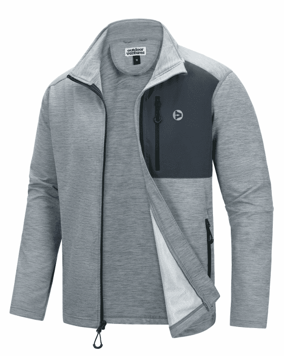 Outdoor Ventures Herren Sportjacke Leichte Funktionsjacke Übergangsjacke Fleecejacke mit 5 Taschen Freizeitjacke Trainingsjacke für Freizeit und Outdoor Hellgrau/Grau 3XL Angebot bei HelloDeals