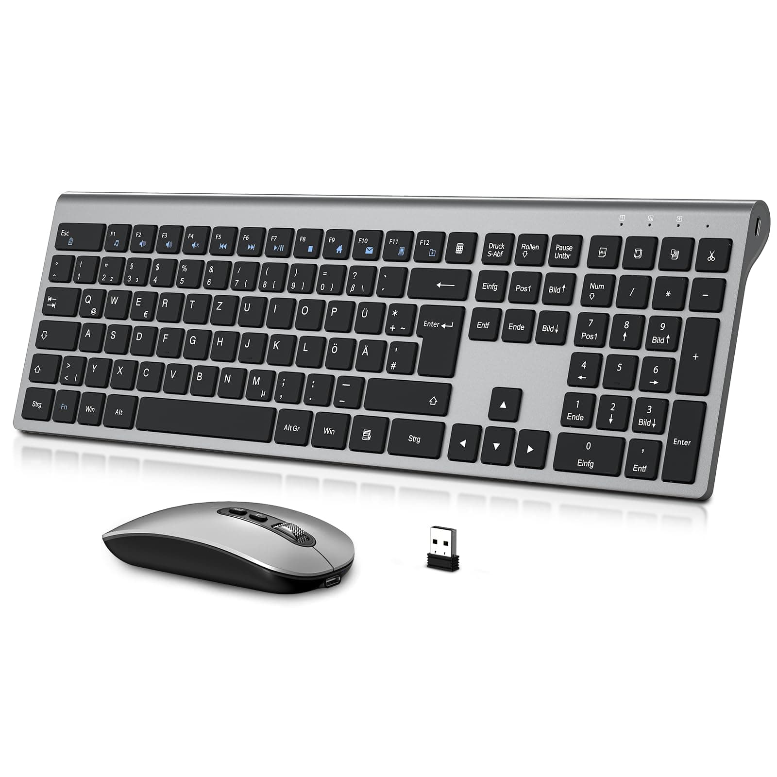 cimetech Tastatur Maus Set Kabellos 2.4G Aufladbar Ergo Slim für PC/Laptop | Wiederaufladbare Funktastatur Ergonomisch QWERTZ Layout (Deutsch), Ultra Slim für Computer/Desktop/PC/Laptop/Windows Grau&Schwarz Angebot bei HelloDeals