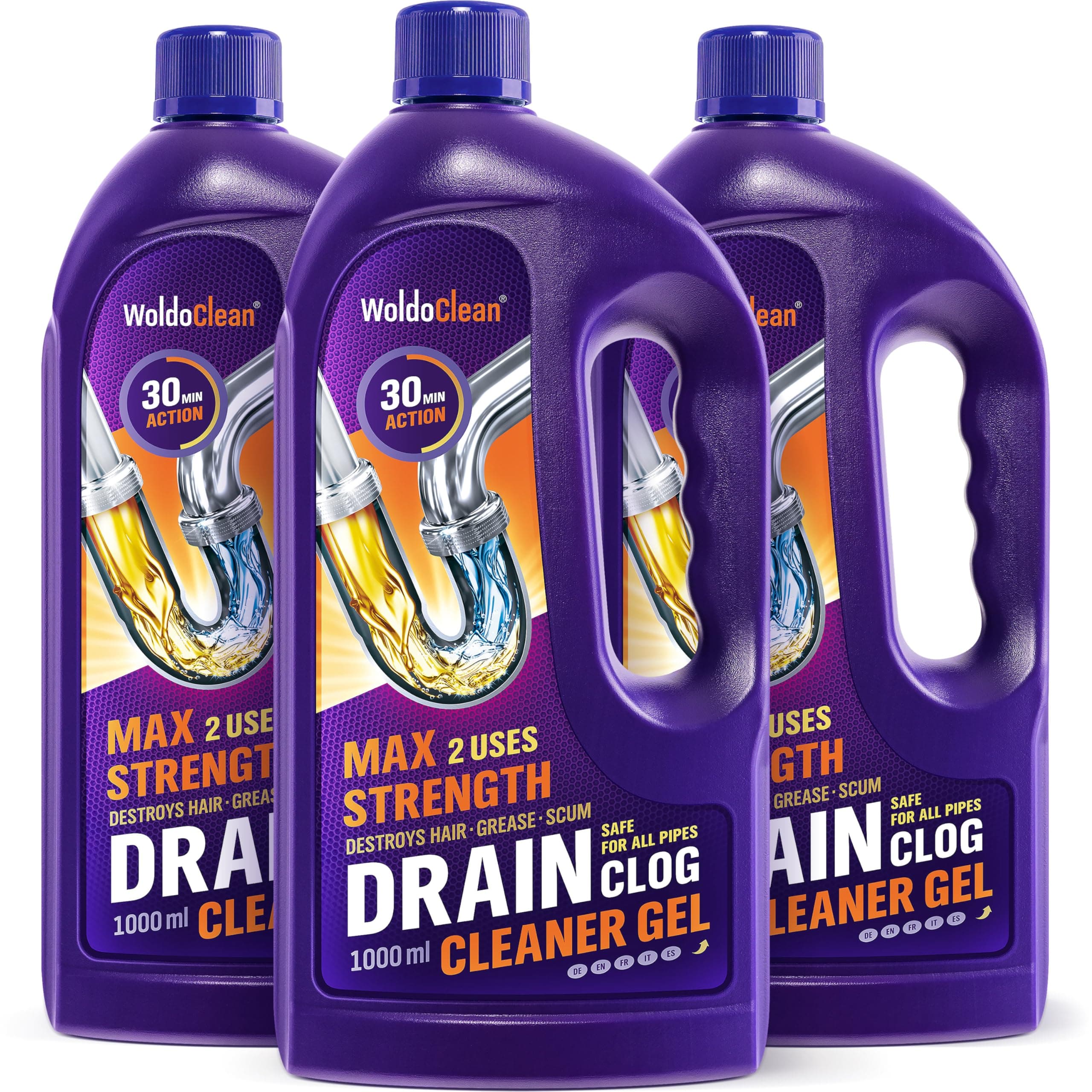 WoldoClean Rohrreiniger Gel 3x 1000ml extra stark Fettlöser Rohrfrei | Abflussreiniger gegen Haare & Fett, Dusche & Waschbecken, Vorratspack 1 l (3er Pack) Angebot bei HelloDeals