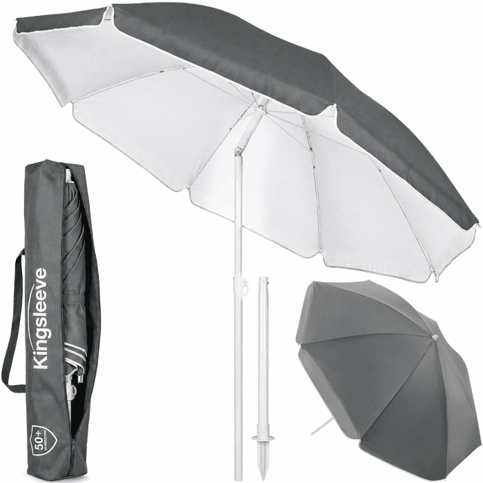 Kingsleeve® Sonnenschirm UV 50+ Tragetasche groß Strandschirm wasserabweisend neigbar höhenverstellbar Erdspieß Balkon Strand Rund Gartenschirm Anthrazit 180cm Anthrazit Angebot bei HelloDeals