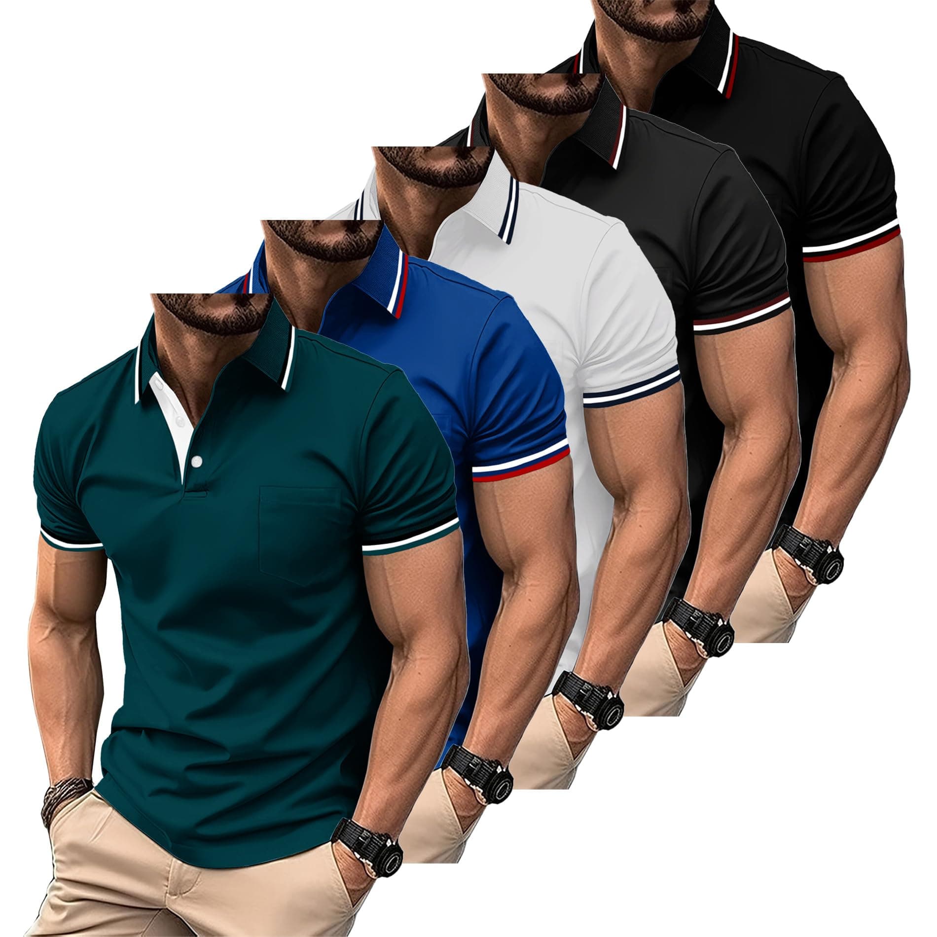 ZITY 5er Pack Poloshirt Herren Kurzarm Atmungsaktiv Poloshirt Set Leichtes Golf Polohemd 5 Pack T Shirt für Arbeit Business Entenblau Königsblau Weiß Dunkelgrau Schwarz XXL Angebot bei HelloDeals