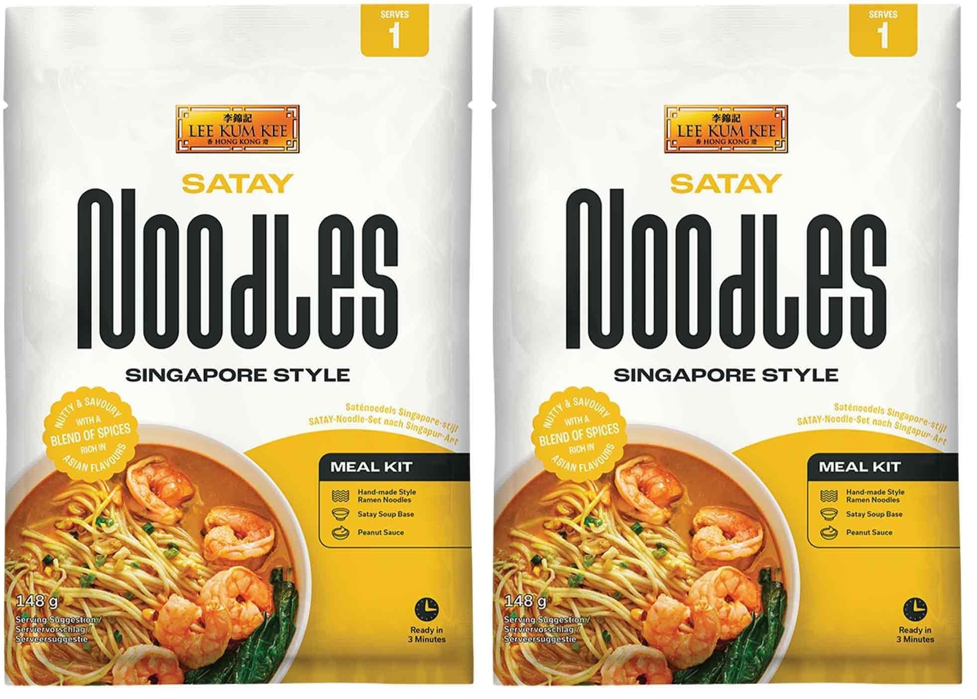 Lee Kum Kee Satay Nudel Meal Kit - Singapur Style Satay Ramen Nudeln mit Erdnusssauce und Suppenbasis, fertig in 3 Minuten, ideal als schnelle Mahlzeit für eine Person, 1 x 148 g (Packung mit 2) 148g (2er Pack) Angebot bei HelloDeals