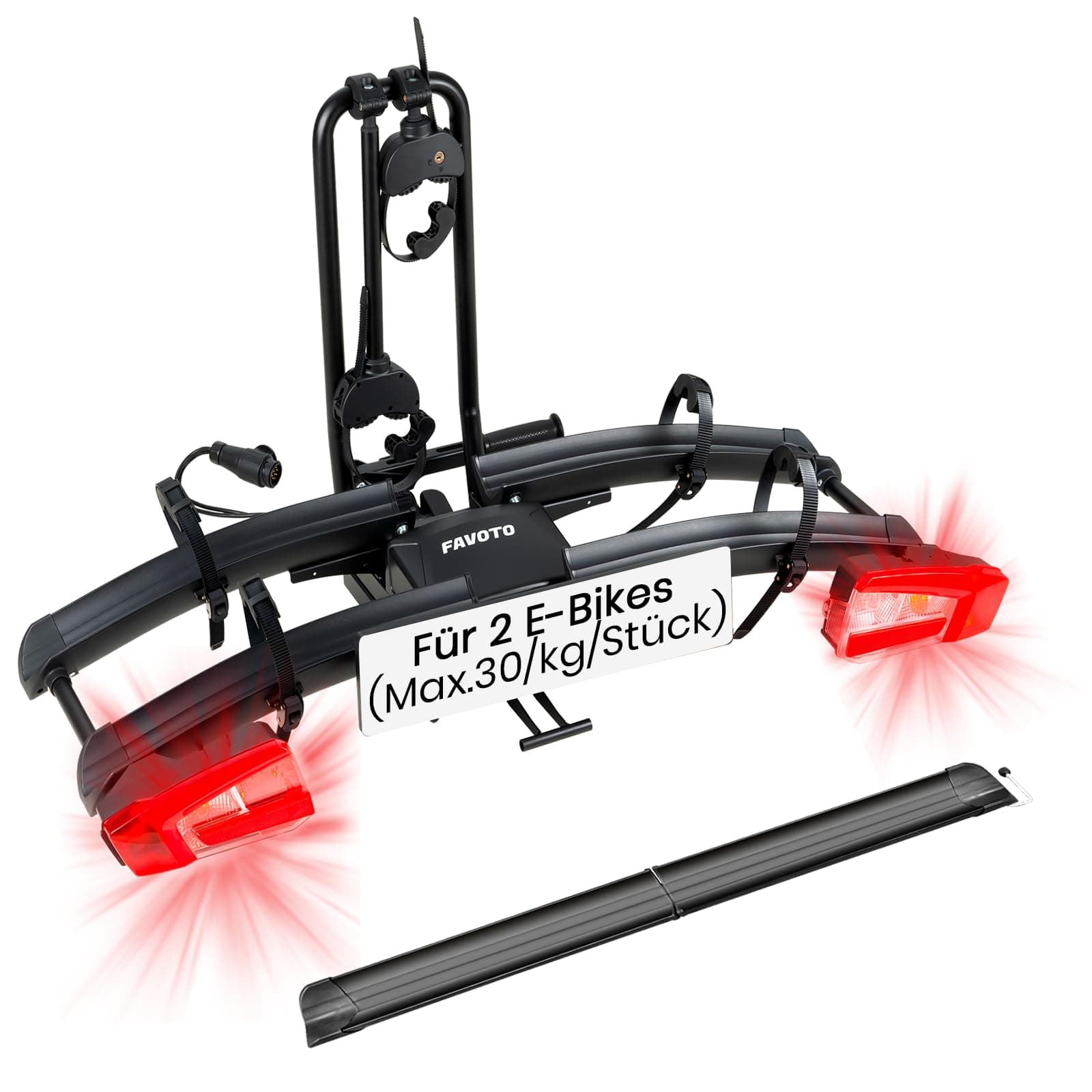 Favoto E-Bike Fahrradträger mit Klappbarer Rampe – Aluminium Heckträger für 2 Fahrräder bis 60kg mit Rücklicht Diebstahlsicherung & Nummernschildhalter max 26x4.0 Reifen Schwarz Angebot bei HelloDeals