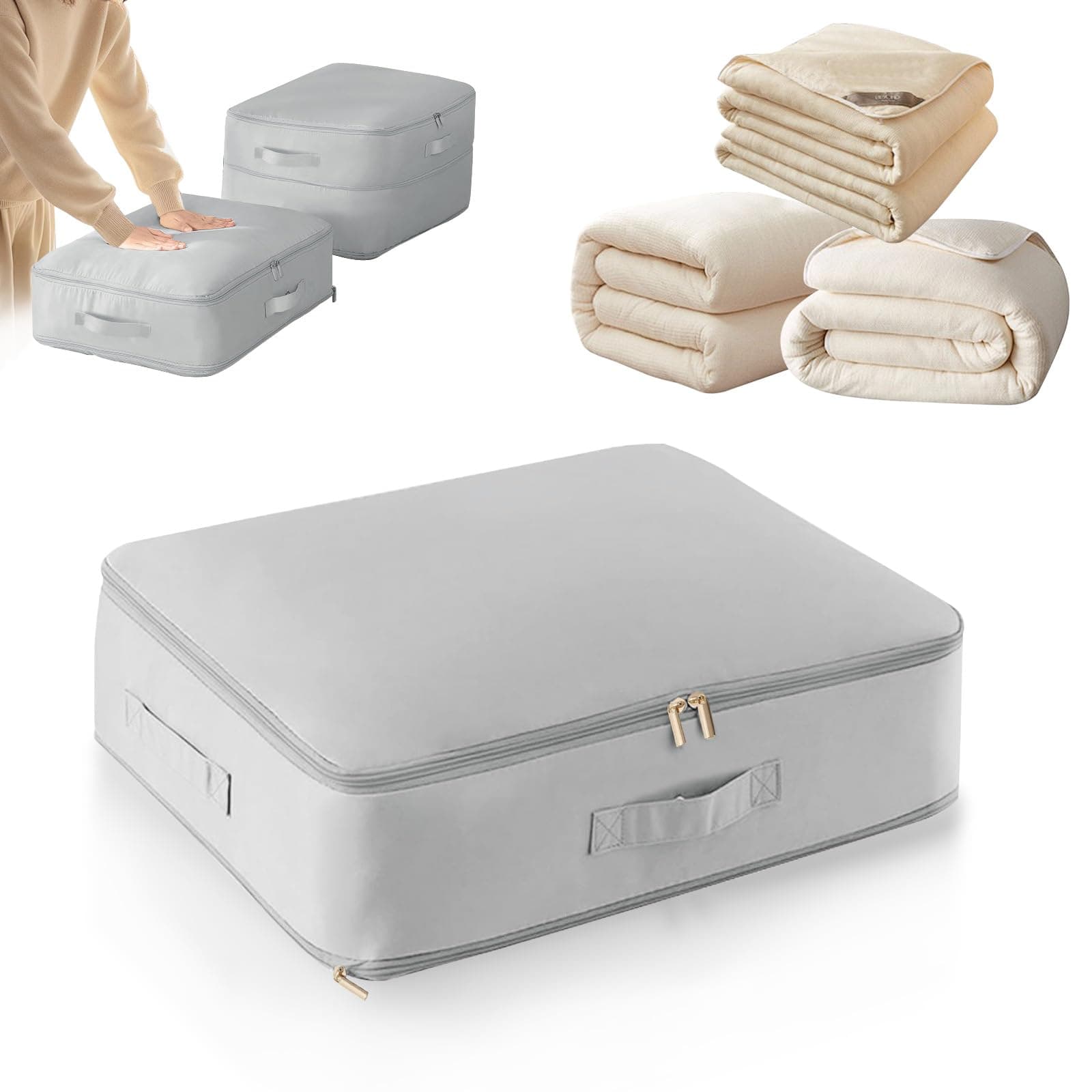 Ultra Platzsparender Selbstkomprimierender Organizer, Aufbewahrungstasche | Komprimierender Beutel,Bewegliche Organizertaschen für bettdecken ,Selbstkomprimierender Organizer für Bettdecken, Kleidung Grau Angebot bei HelloDeals