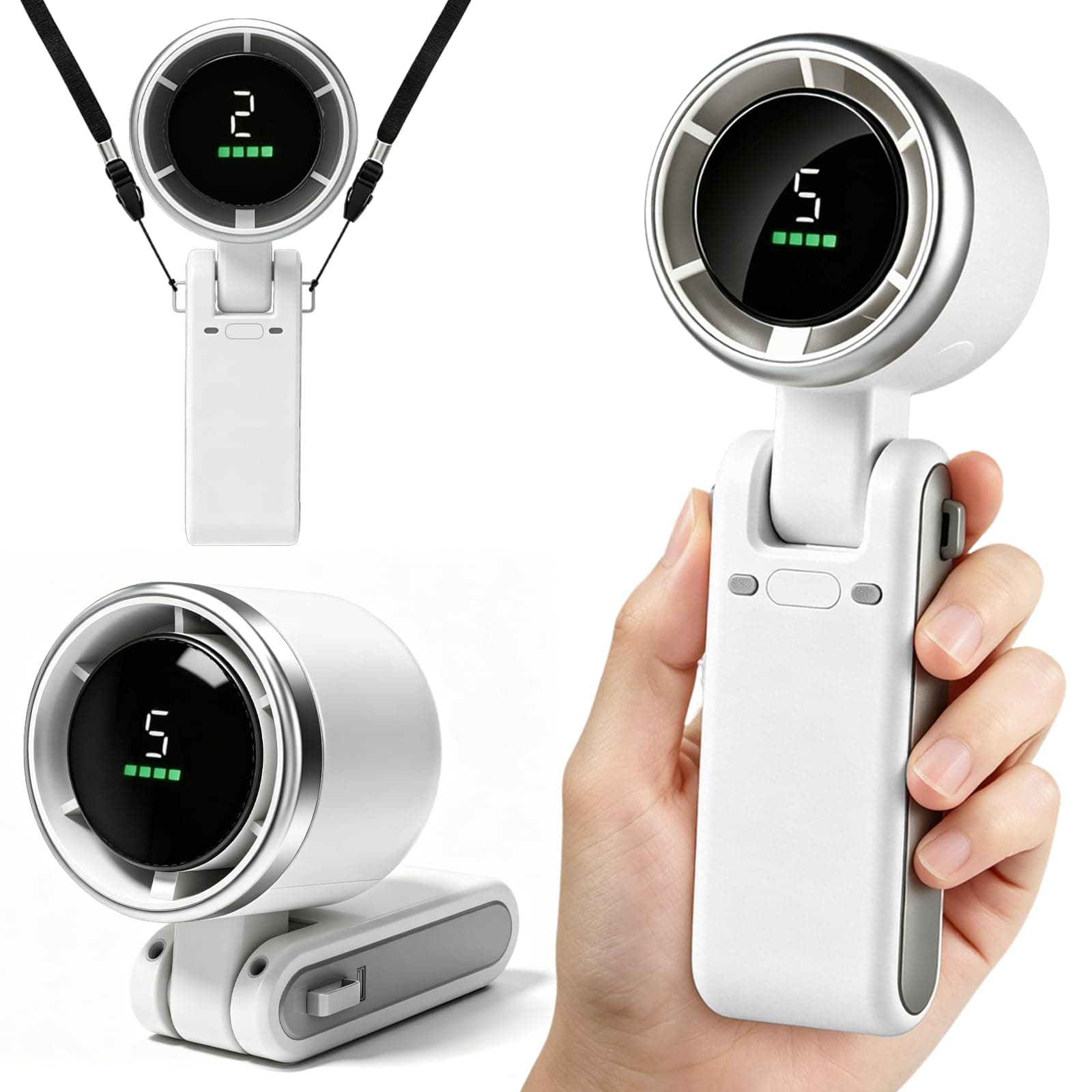 HOAMZ Handventilator, Tragbarer Mini Ventilator, Wiederaufladbar, Kleiner Taschenventilator Mit 5 Geschwindigkeitsstufen, 180° Faltbarer USB-Ventilator für Büro, Outdoor, Bis zu 12 Stunden Kühlung Angebot bei HelloDeals